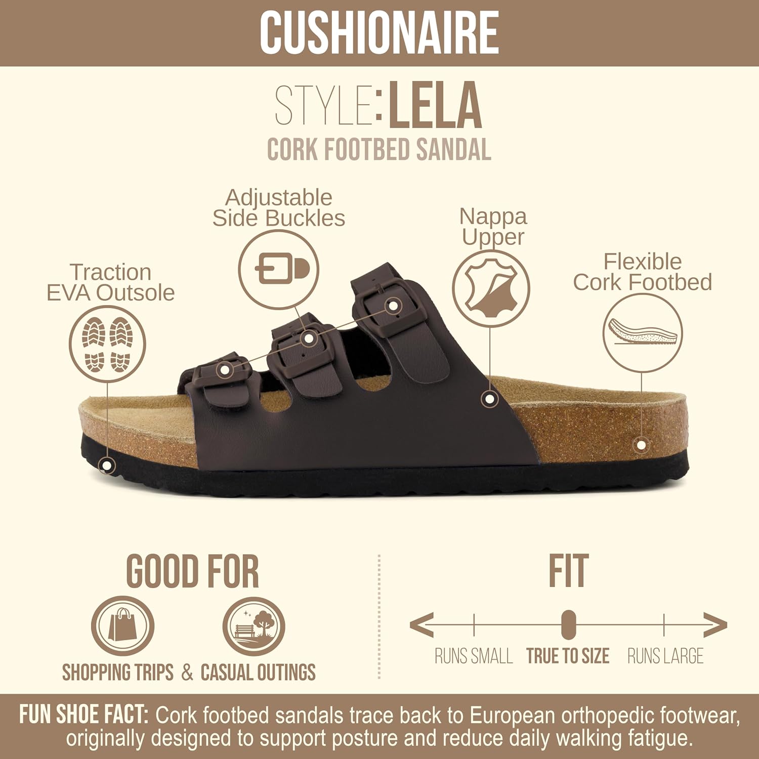CUSHIONAIRE Women's Lela Cork footbed Sandal with +Comfort