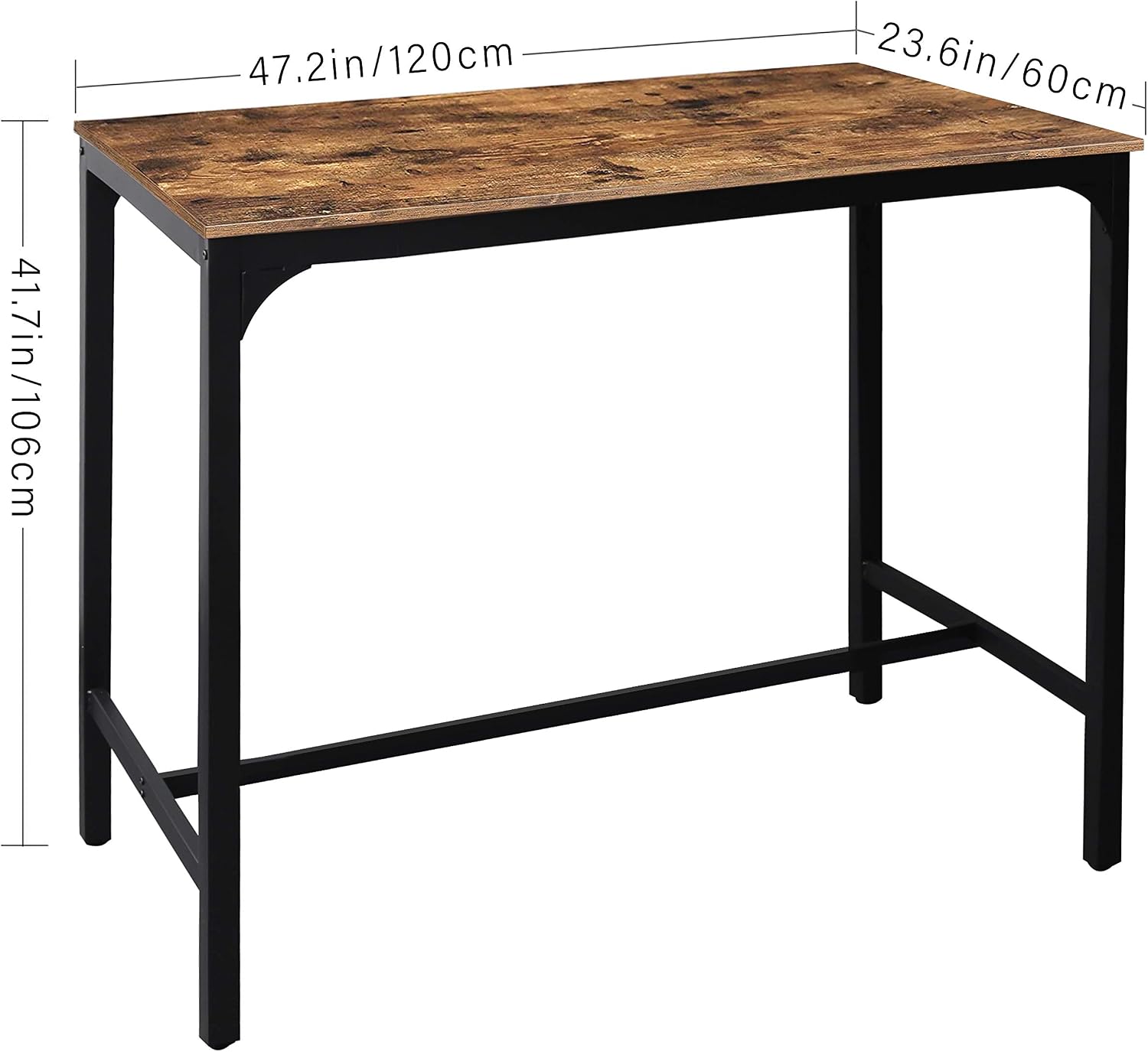 VEIKOU 47'' Industrial Bar Height Table, High Pub Table with Adjustable Legs and Sturdy Metal Frame, Rustic Brown