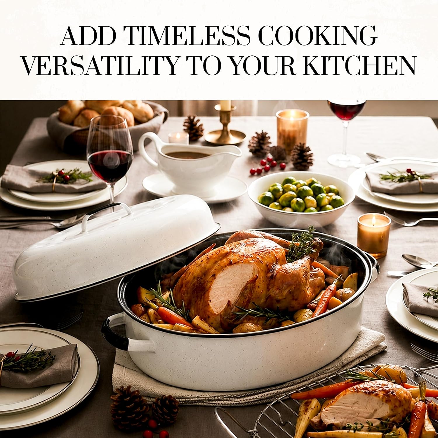 Granite Ware 13" Oval Roaster with Lid – Enameled Steel, Oven Safe to 932°F – Ideal for Roasting, Baking & Sourdough Bread – Self-Basting Cover, Dishwasher Safe, 7 lb Capacity | Oval Roaster Capacity, Roasts Up To 7 Lb Poultry Or Meat, Covered Cooking fo…