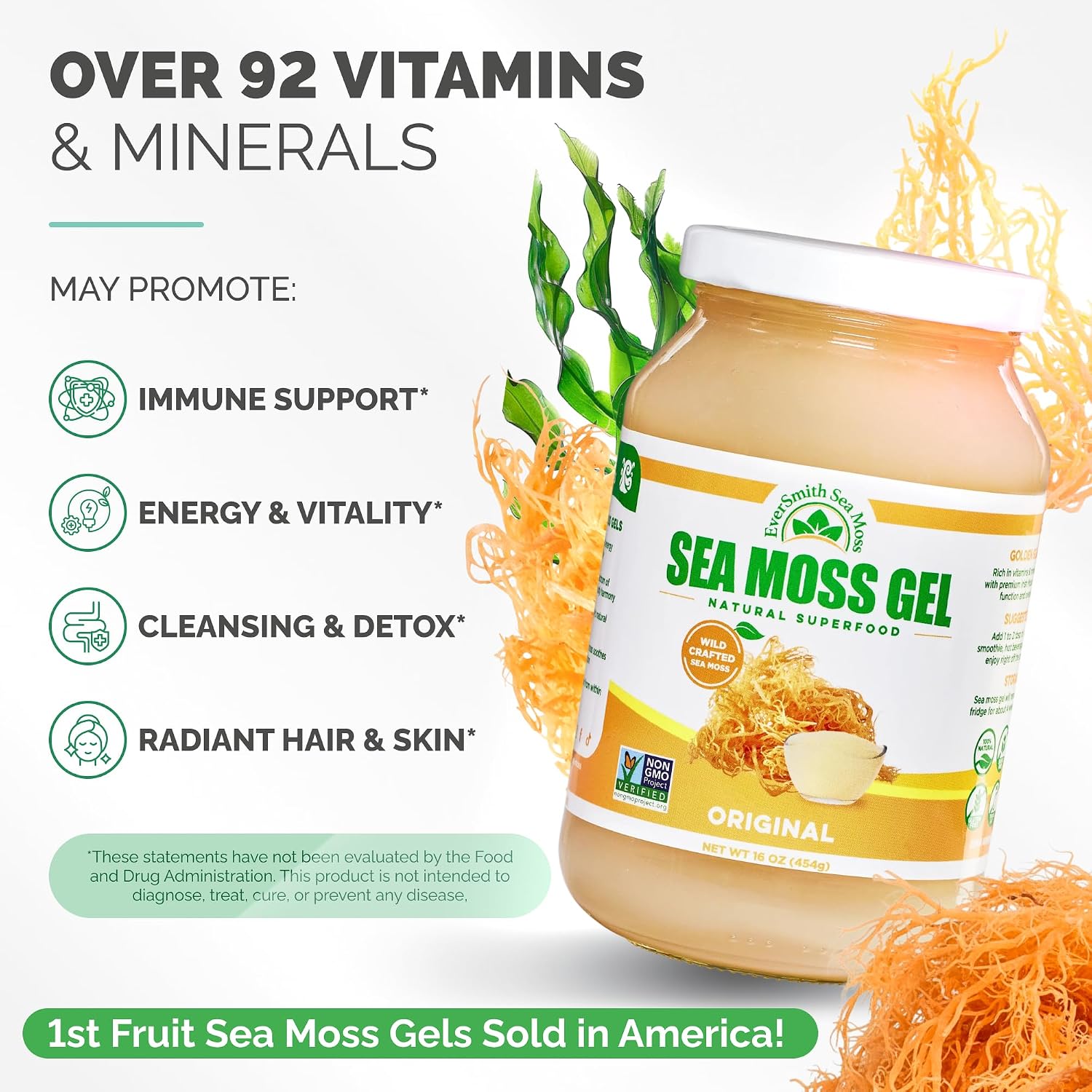 EverSmith Organics Wildcrafted Irish Sea Moss Gel, Mango Pineapple, 1 Jar