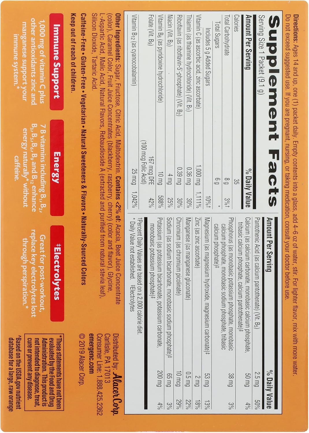 Alacer Raspberry Emergen C Box 30 Pack, 0.32 OZ