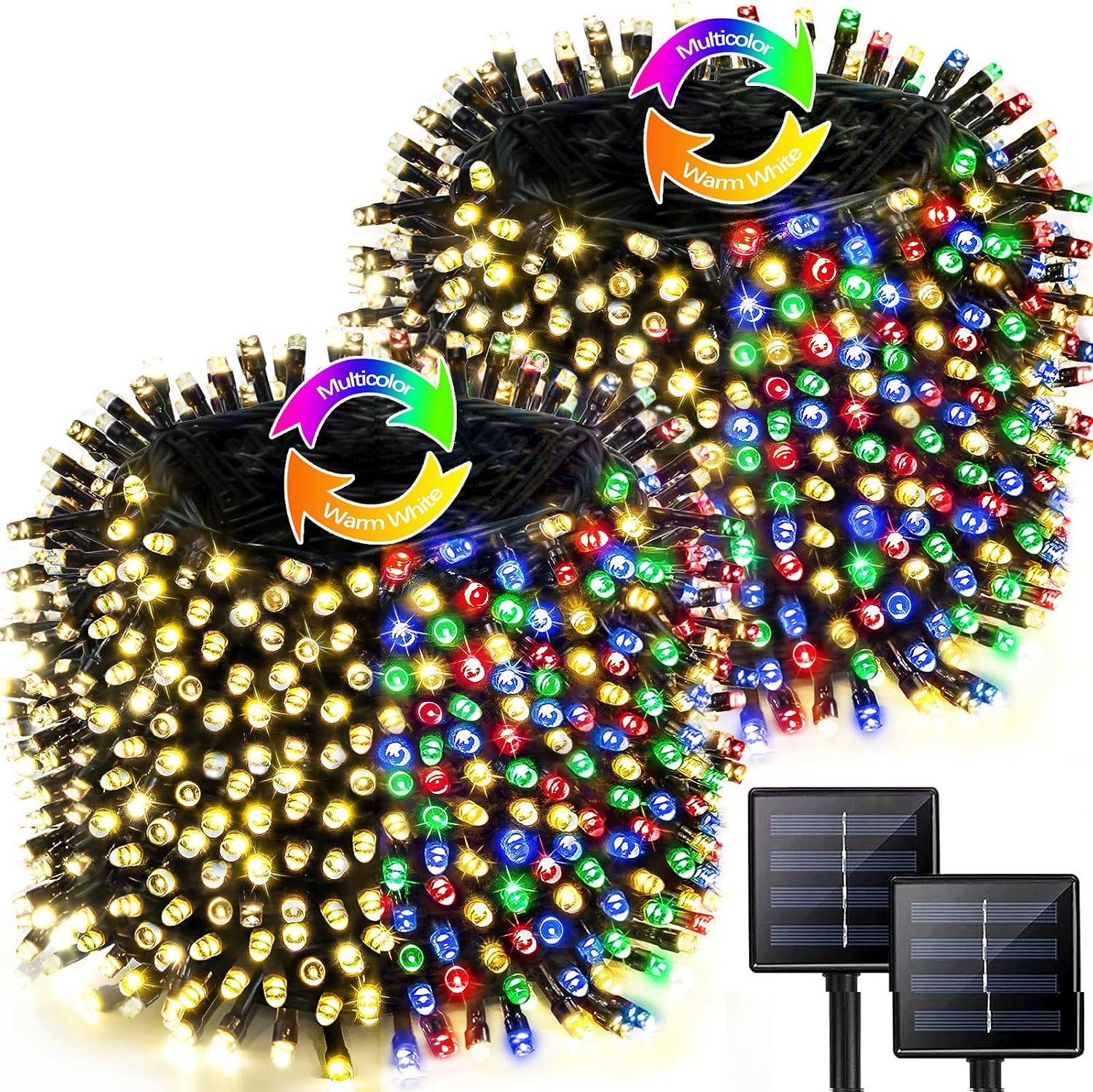 Solar String Lights Outdoor 2 Pack 170FT 480 LED Christmas Light Warm White