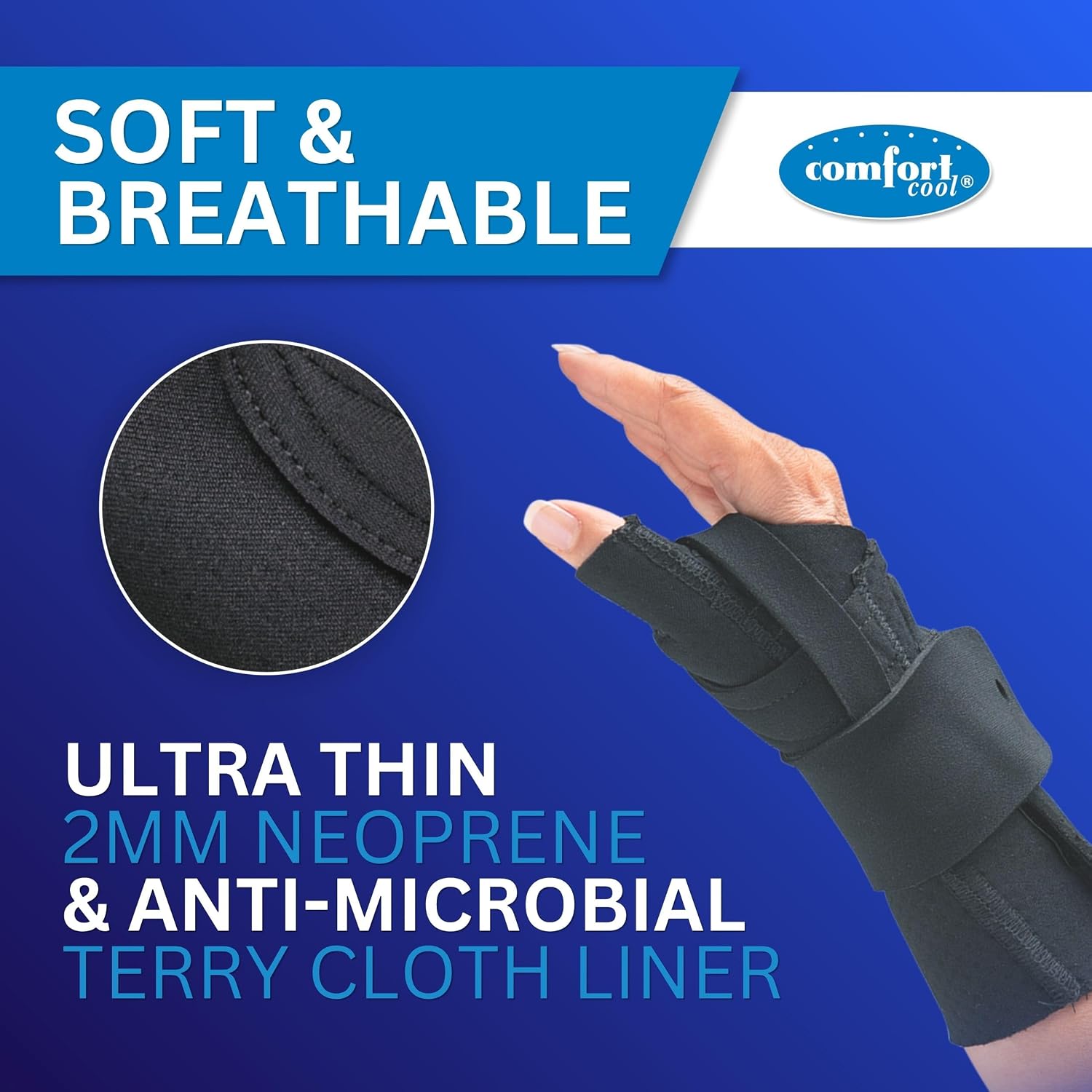 Comfort Cool Wrist Brace with Thumb Support - CMC Restriction Splint for Arthritis & Tendinitis Relief - Black, Right Hand, Medium (7 to 8 inches)