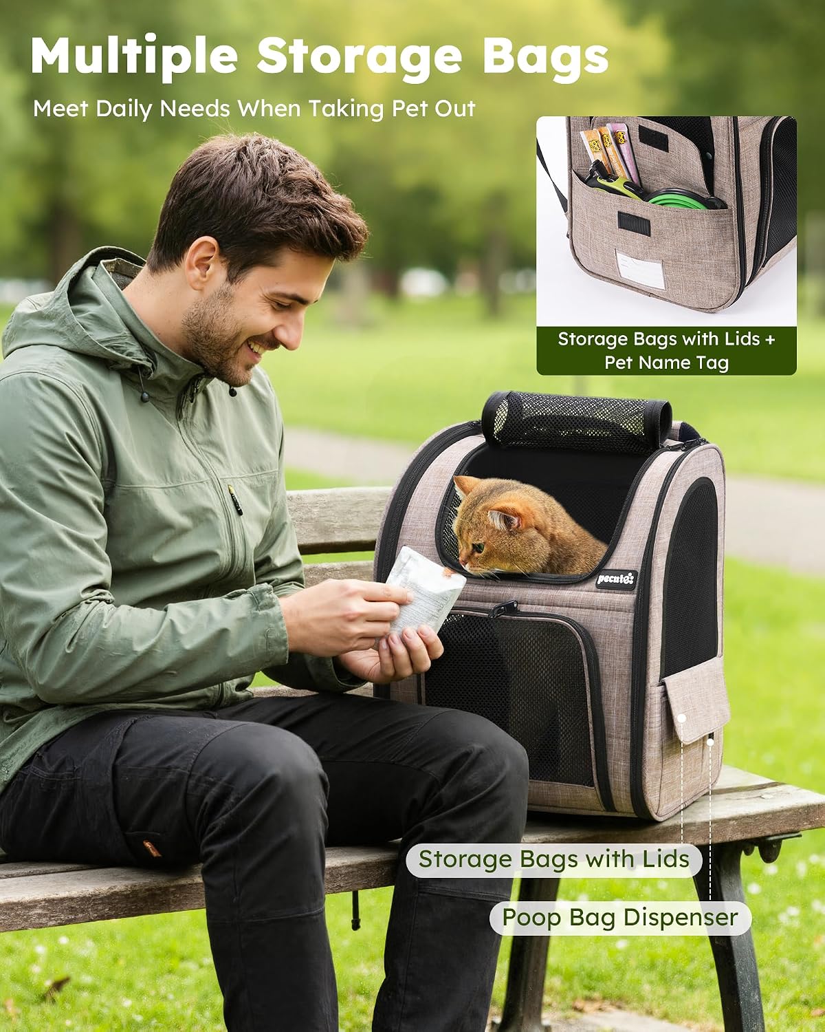 pecute Cat Backpack Expandable, Cat Carrier Backpack with Breathable Window