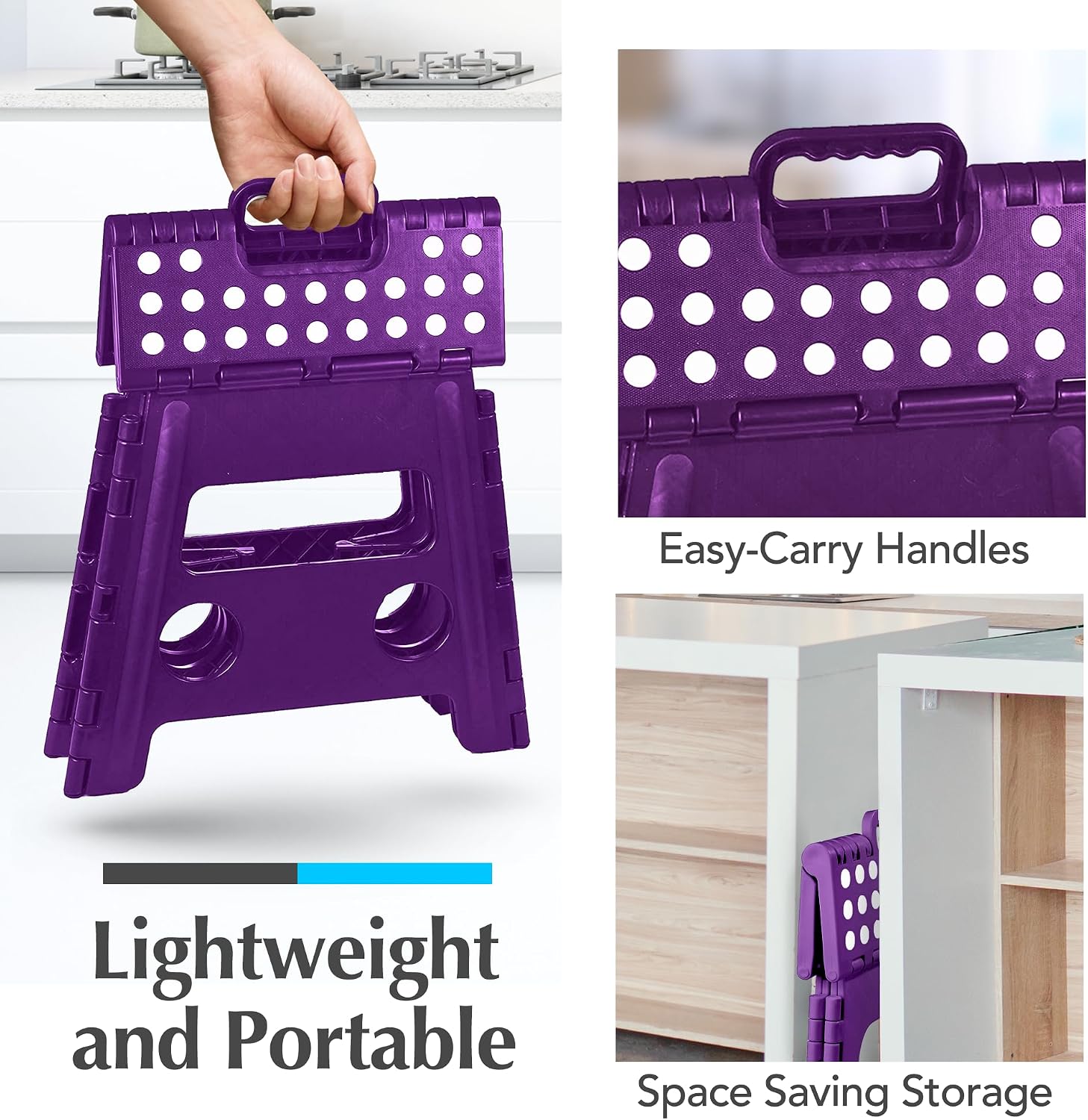 Handy Laundry Folding Step Stool 9 Inch, Black, Non-Slip Holds 300 lbs | 9 Inch, Black, Foldable Collapsible Step Stool, Non-Slip, Holds 300 lbs, Kitchen Bathroom Bedroom, Adults