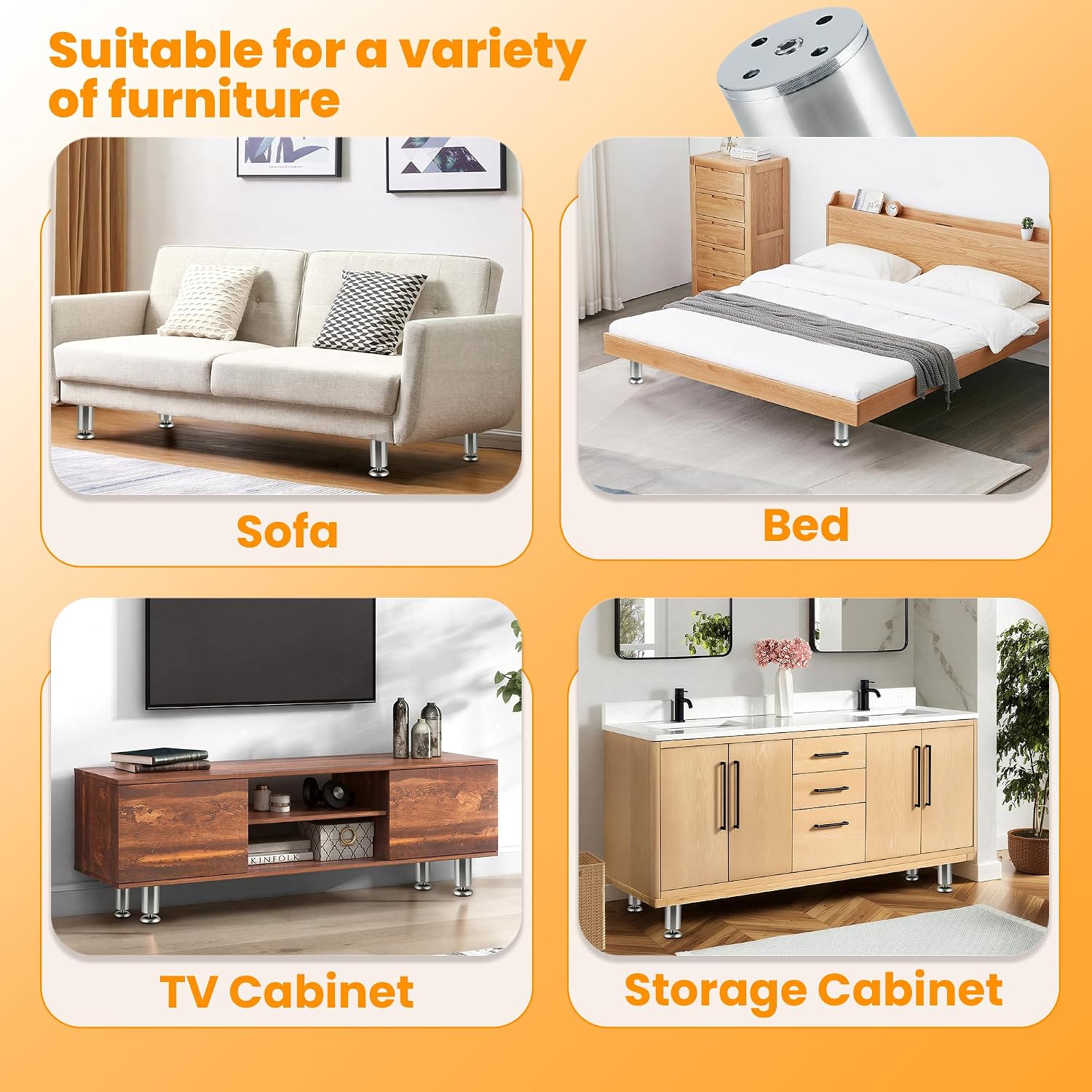 Alise White Sofa Legs Cabinet Legs Table Chair Furniture Legs,Pack of 4