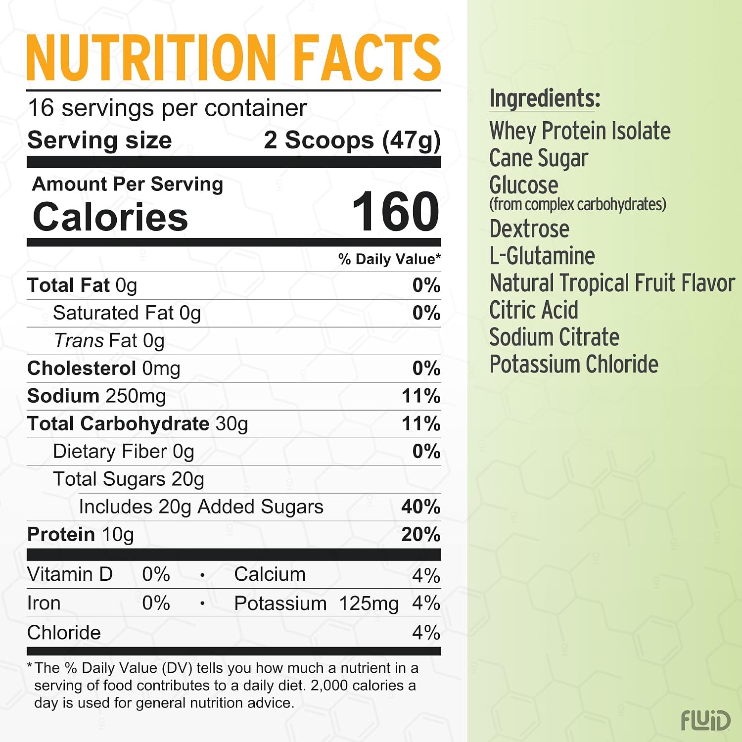 Fluid Recovery, Post-Workout Drink Mix, Whey Isolate Protein, L-Glutamine, Carbs, All Natural Ingredients, Gluten-Free, Lactose-Free (Tropical Fruit)
