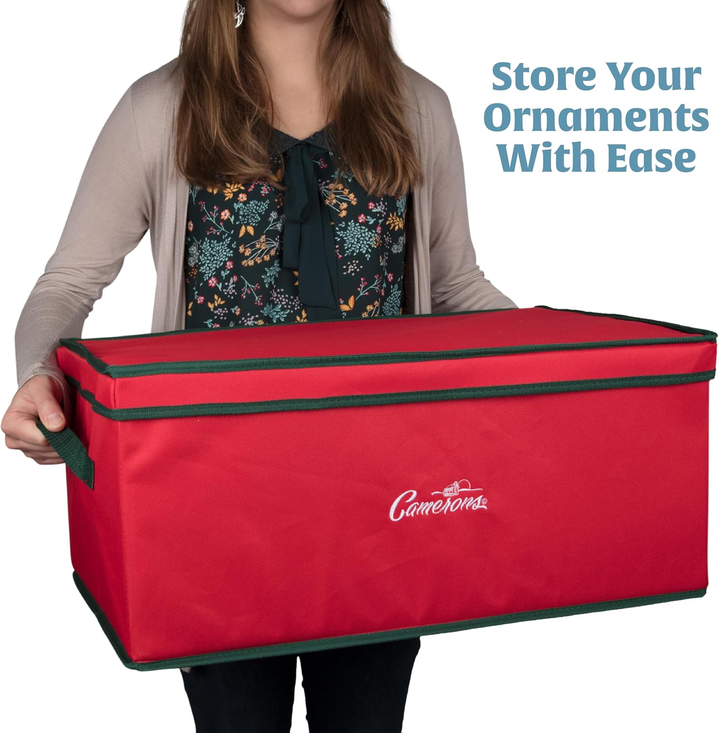 Camerons Christmas Ornament Storage Container Organizer with 2 Removable Trays and 30 XL Decoration Storage Compartments (22.5" x 13.5" x 10")