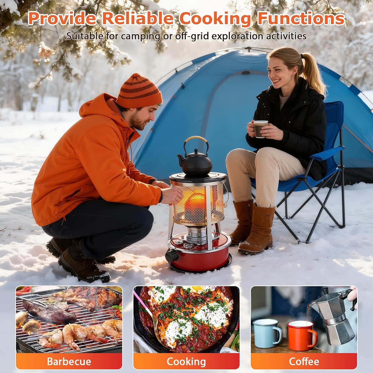 Kerosene Heater, Kerosene Stove 9000 BTU No Electricity Needed Portable Indoor Outdoor Heater for Camping, Tent, Ice Fishing, Emergency Heating – Galvanized Steel & Stainless Steel Construction Red