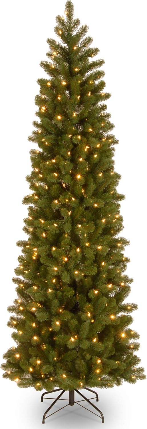 National Tree Company 7.5ft Pre-Lit Downswept Douglas Fir Christmas Tree | Slim, 350 Clear Lights, 796 Tips, Includes Stand, Green
