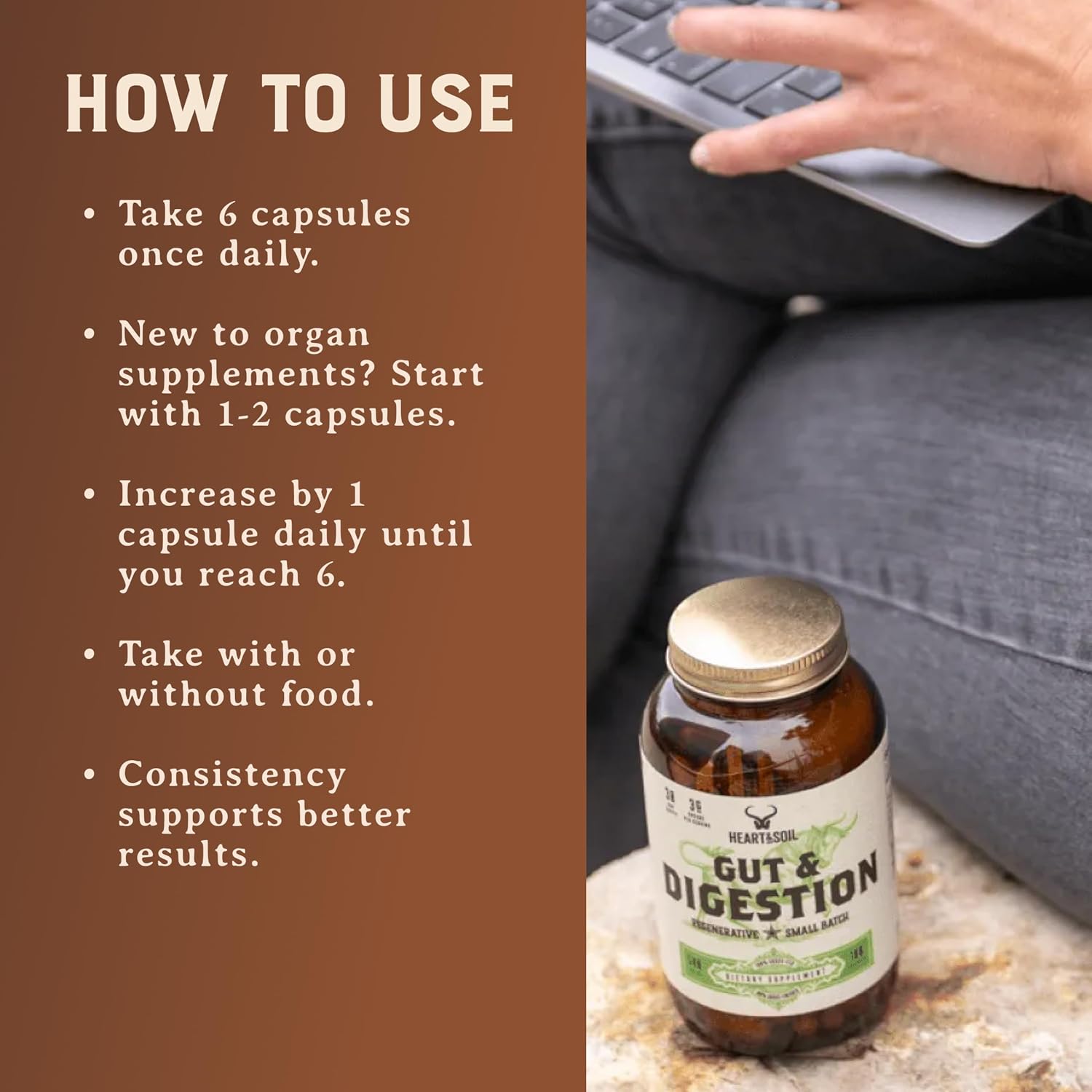 HEART & SOIL Gut & Digestion Supplement, 180 Capsules