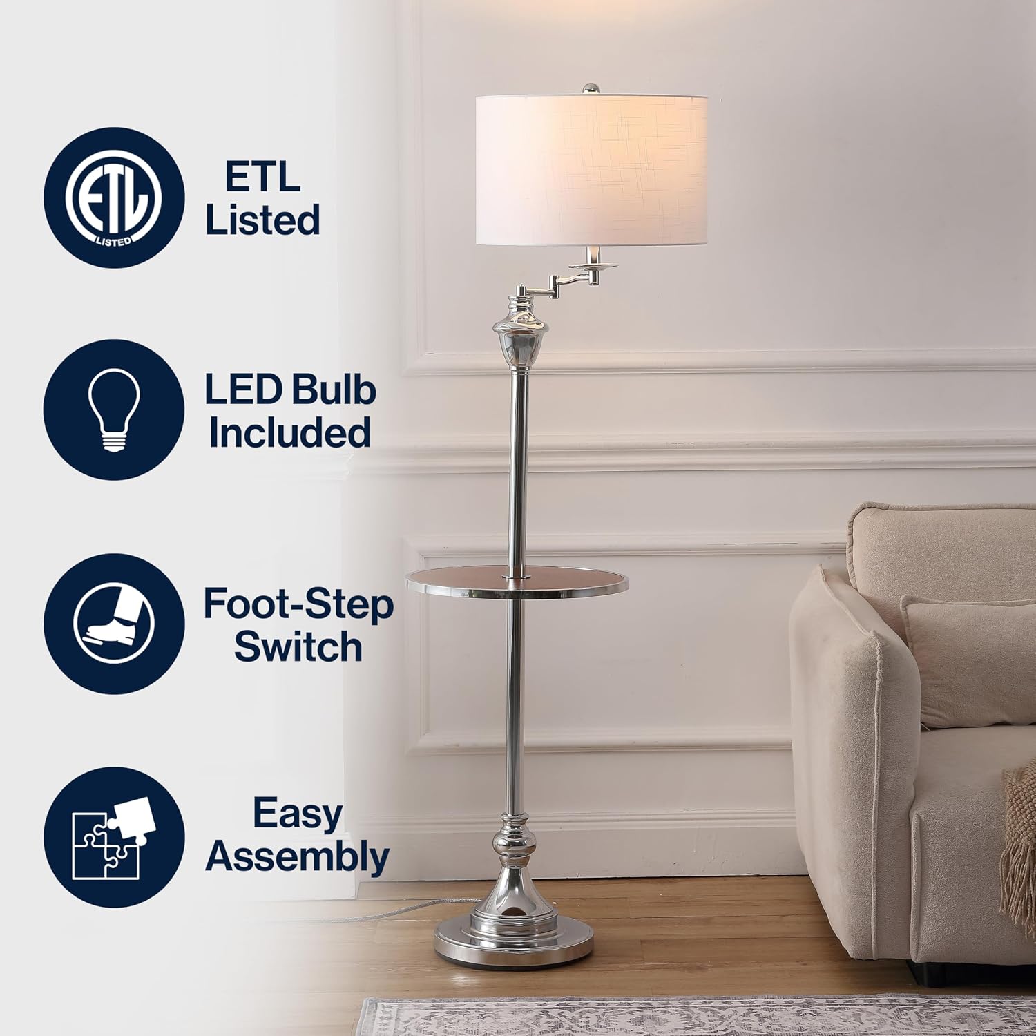 JONATHAN Y Cora 60" Metal Swing Arm Floor Lamp, Oil Rubbed Bronze/Clear