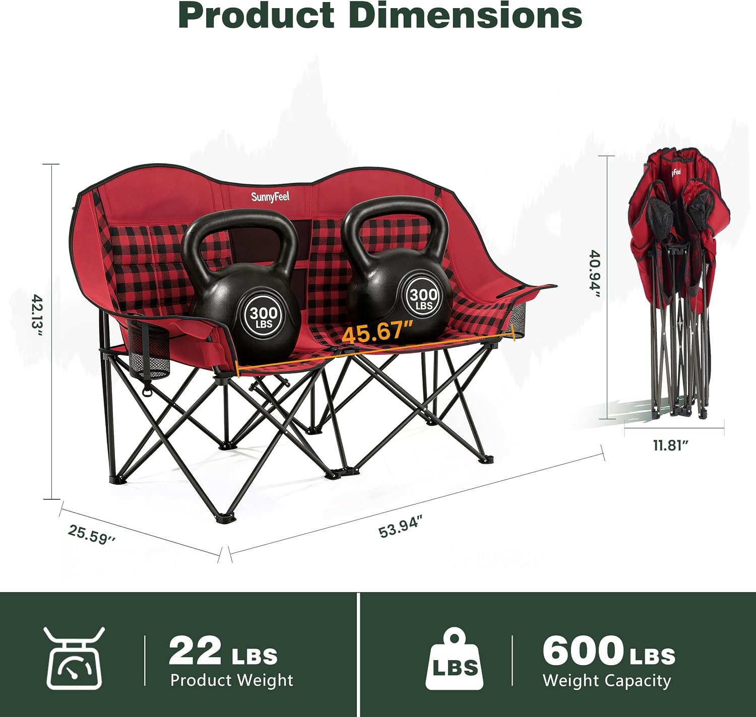 SUNNYFEEL Folding Double Camping Chair Oversized Loveseat for Adults