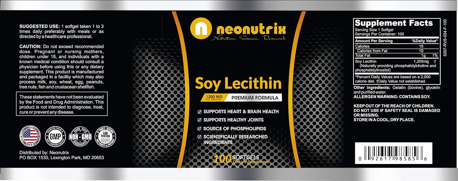 Neonutrix Soy Lecithin 1200mg - Heart & Immune Support - 100 Softgels