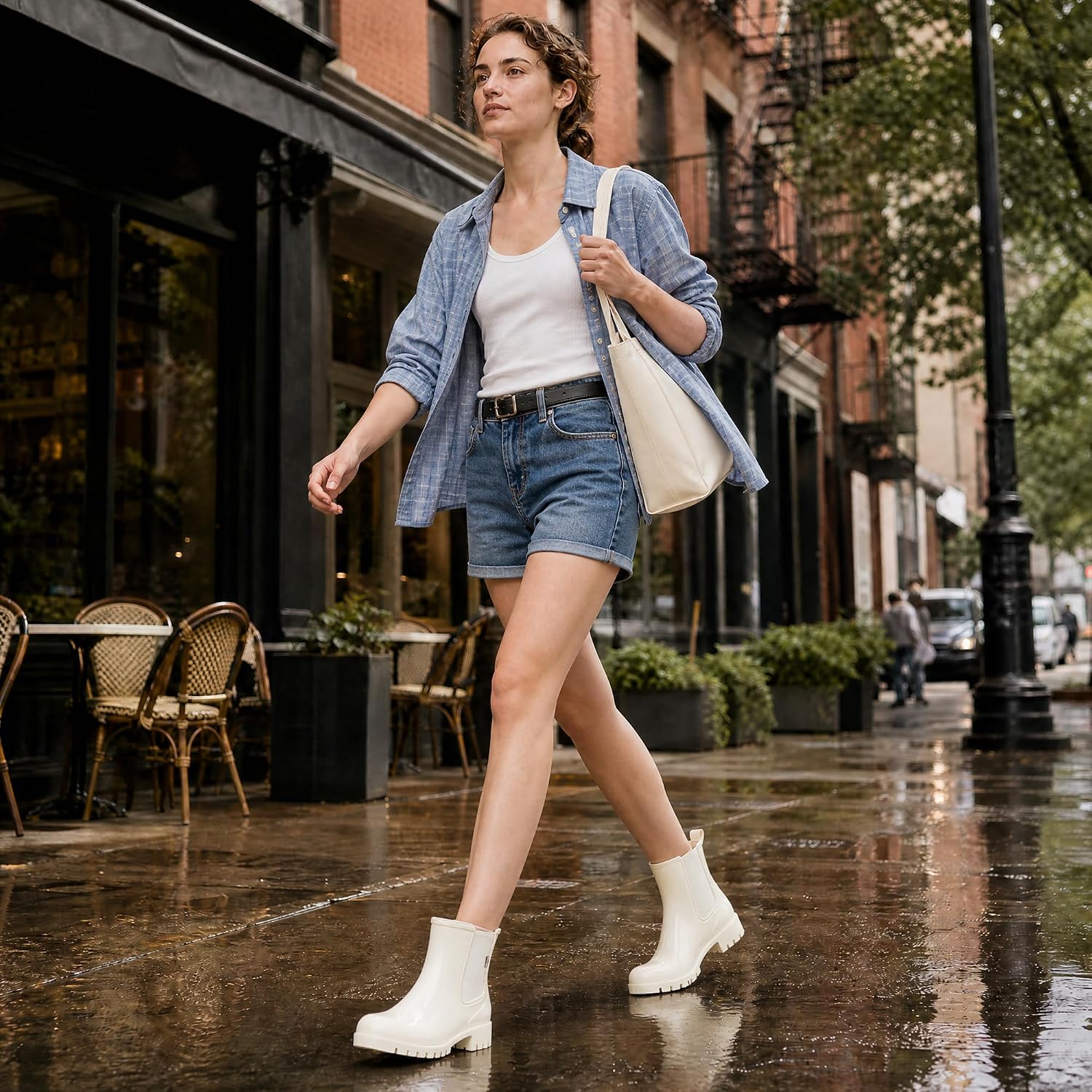 planone Cute Short Rain Boots for Women, Waterproof Chelsea Ankle Boots