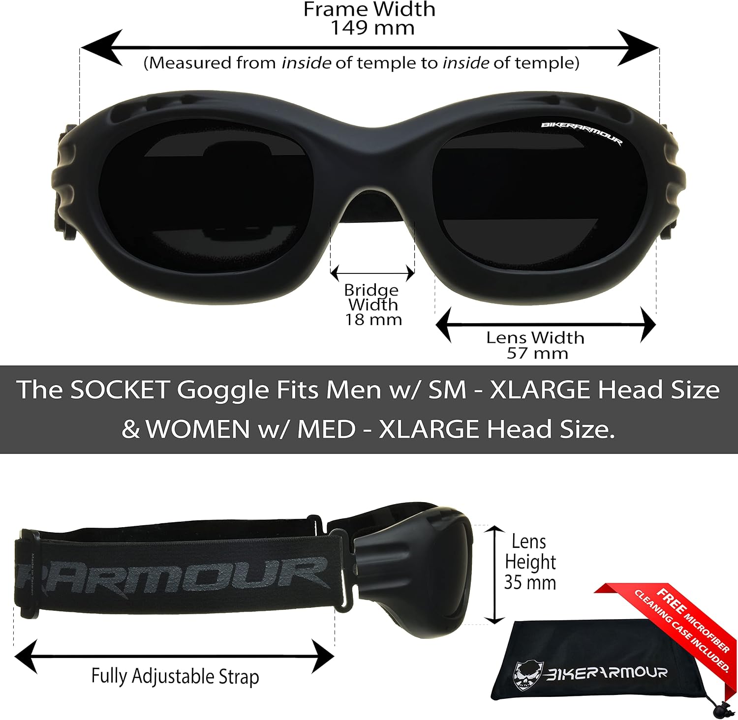 Bikershades Motorcycle Safety Riding Goggles Men Women. Polarized Lens, Smoke, Mirrored Blue or Orange, Clear Yellow Lenses