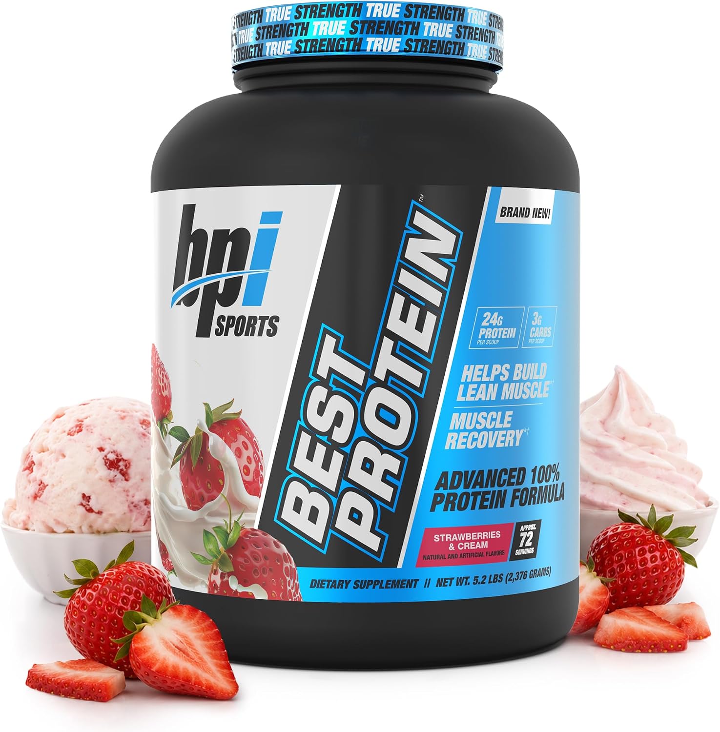BPI Sports Best Protein – 100% Whey Protein Powder – Muscle Growth, Recovery, Meal Replacement – No Maltodextrin, No Fillers, Gluten Free – for Men & Women | Strawberries and Cream – 5.2 Pounds