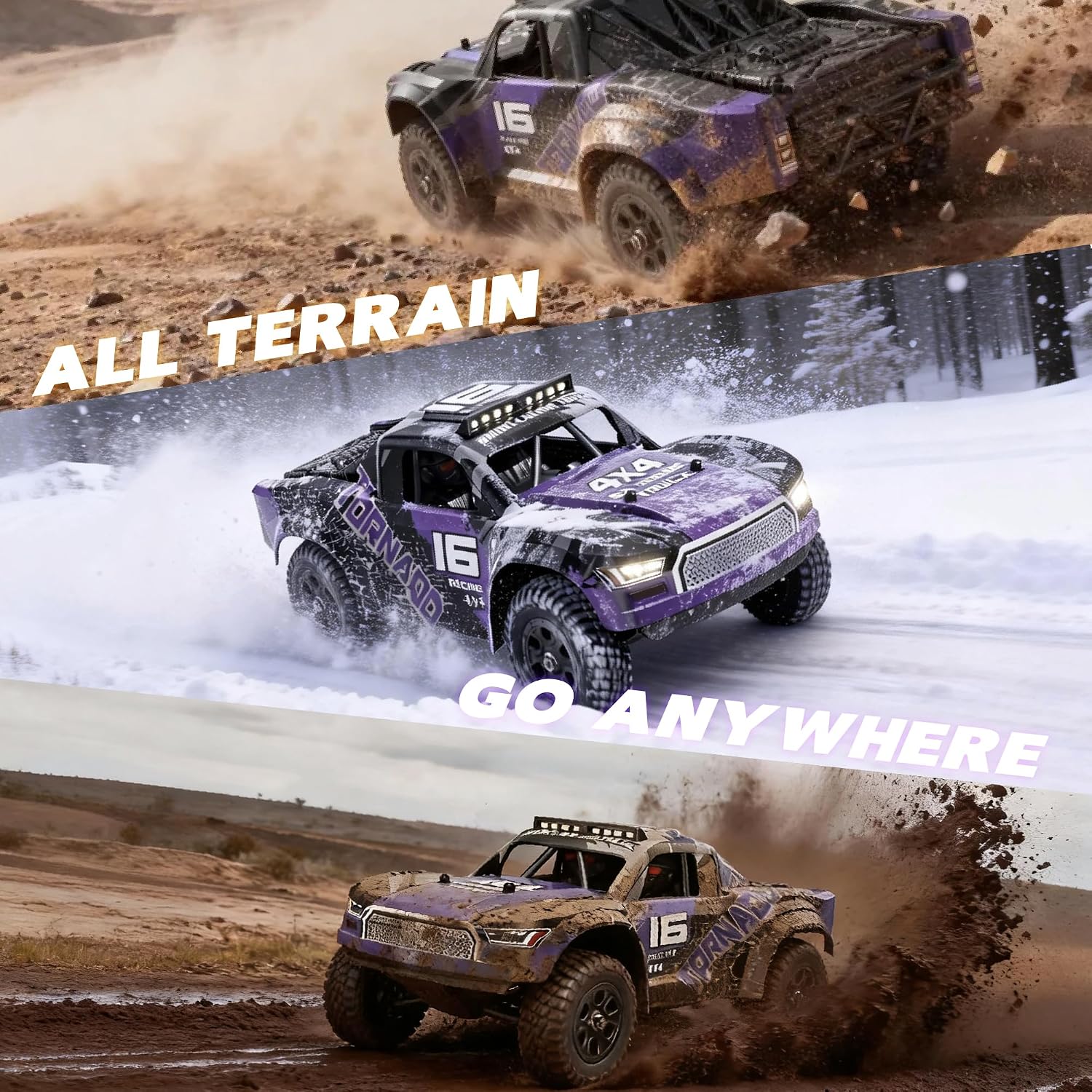 1:14 Scale All Terrain RC Cars for Adults & Boys (HS14323), Max Fast 40+ KPH, 4WD Off-Road RC Truck for Snow & Sand & Mud, 4X4 Waterproof Remote Control Car with 2 Rechargeable Batteries