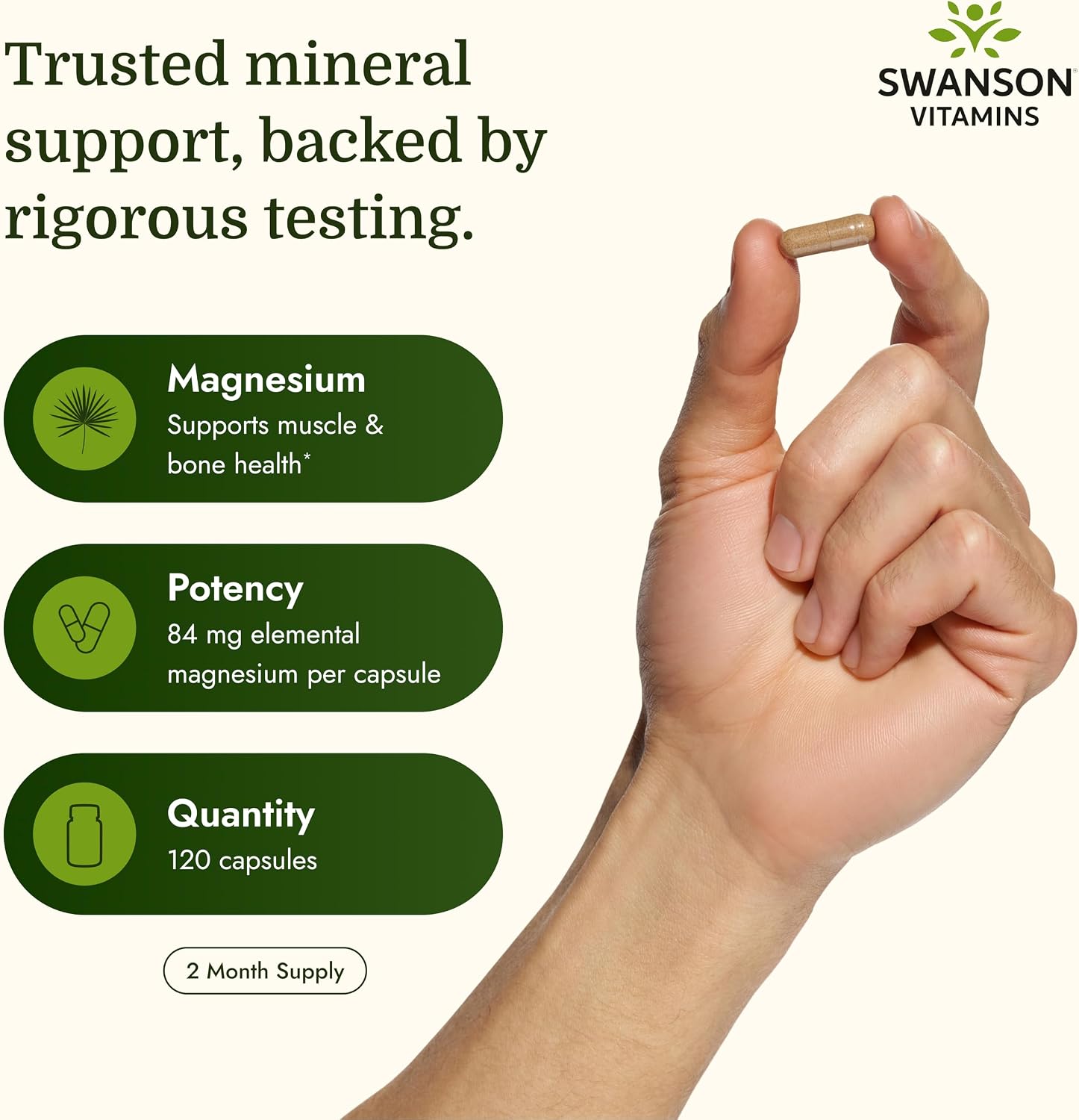 Swanson Magnesium Lactate Lactose-Free, 84 mg, 120 Capsules | Lactose-Free Mineral Supplement for Muscle and Bone Health Support, Gentle on the Stomach, Non-GMO and Gluten-Free