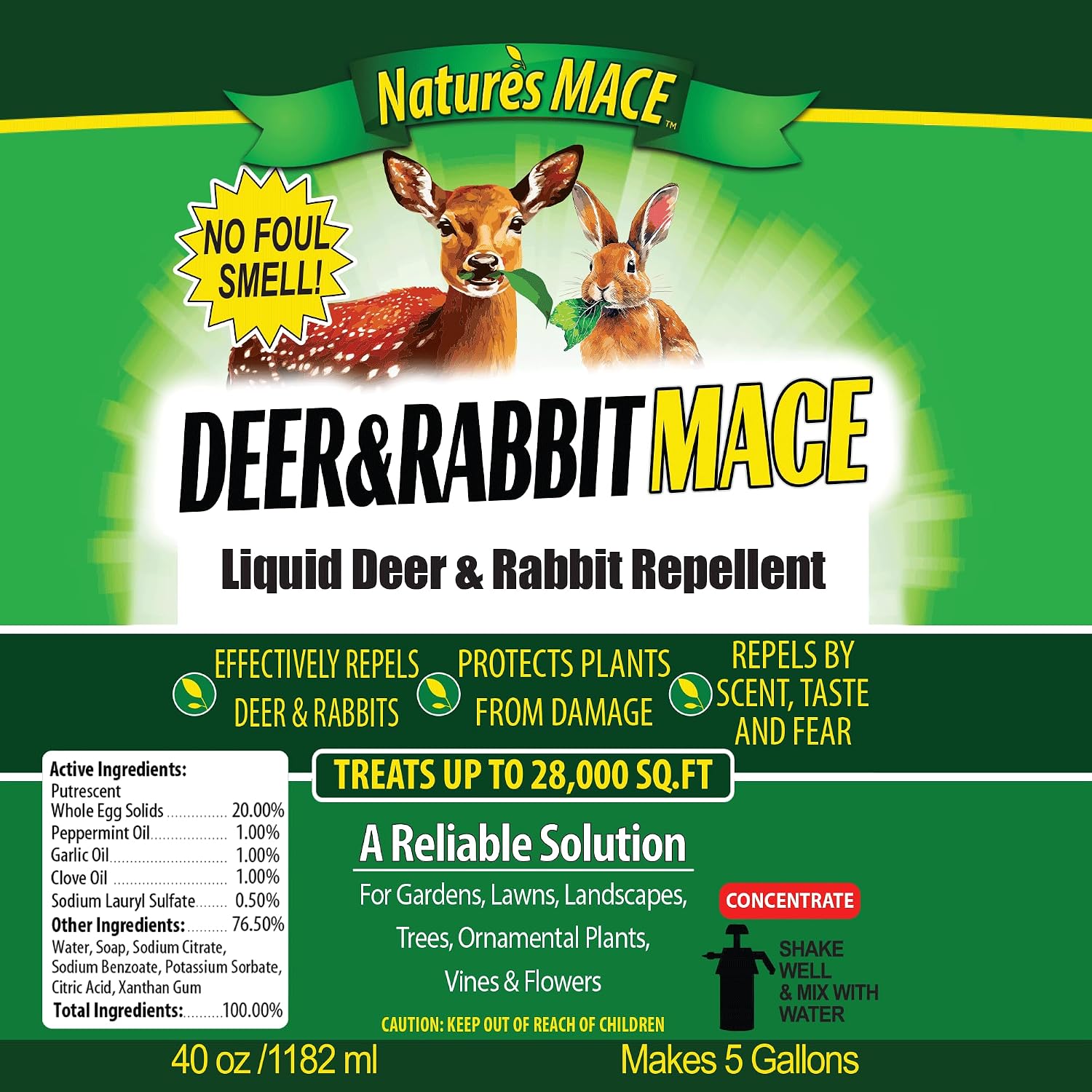 Nature's MACE Deer & Rabbit Repellent 40 oz Concentrate | Deer Repellent Spray for Plants, Lawns, Flowers & Gardens, Plant Safe, Protect Plants Fast, All-Season Protection.