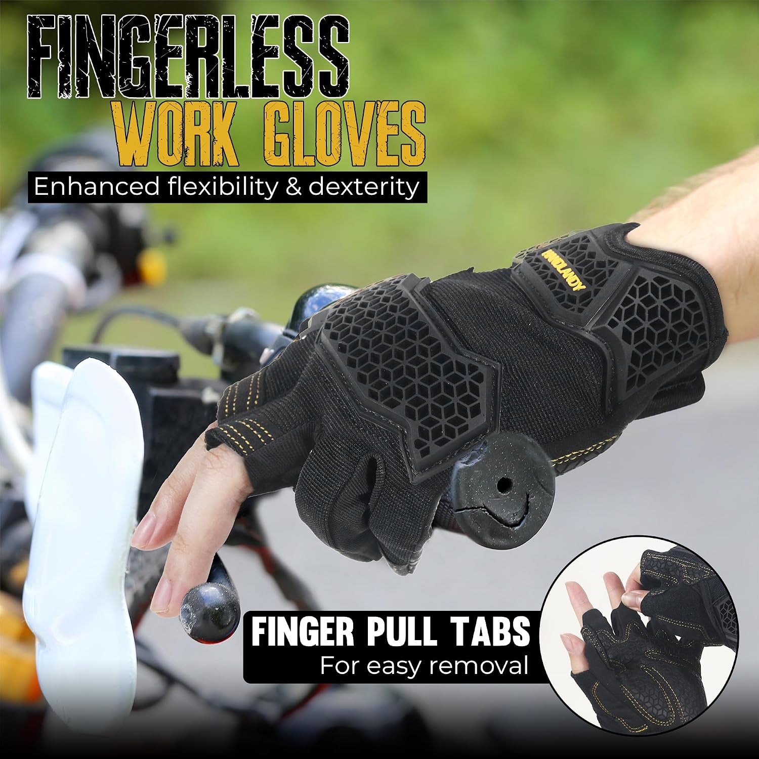 HANDLANDY Framer Work Gloves Open-Finger Carpenters Gloves, Fingerless Gaming Gloves for Tactical Shooting, Airsoft, Hunting, Police Work and Hiking L