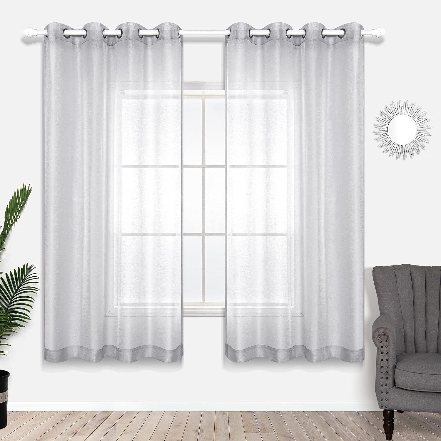 KOUFALL White Sheer Curtains 72 Inches Long for Bedroom Set of 2 Panels Grommet Faux Linen Window Voile Semi Baisc Decorative Sheer Curtains for