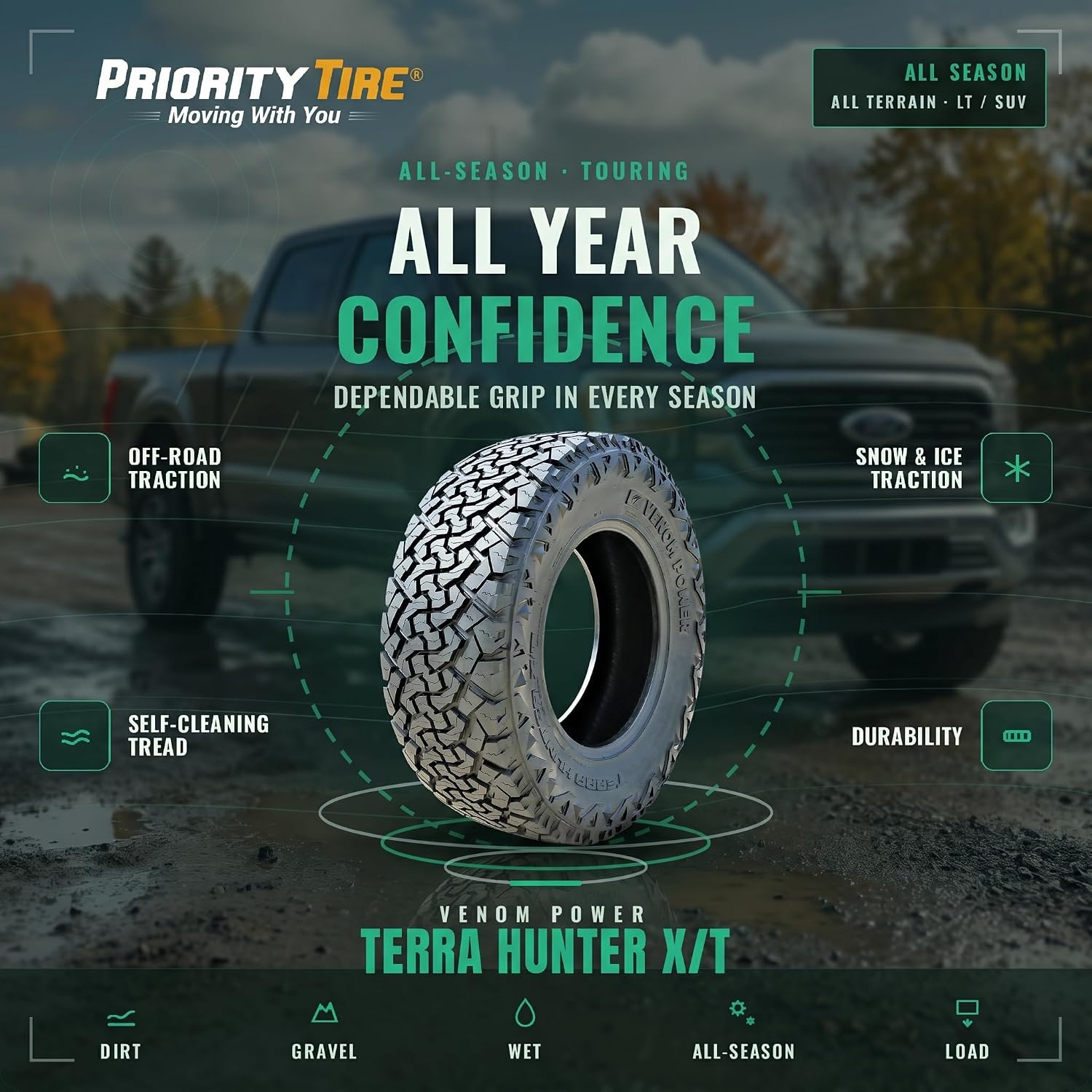 Venom Power Terra Hunter X/T LT285/75R16 Extreme Terrain E (10 Ply) Tire