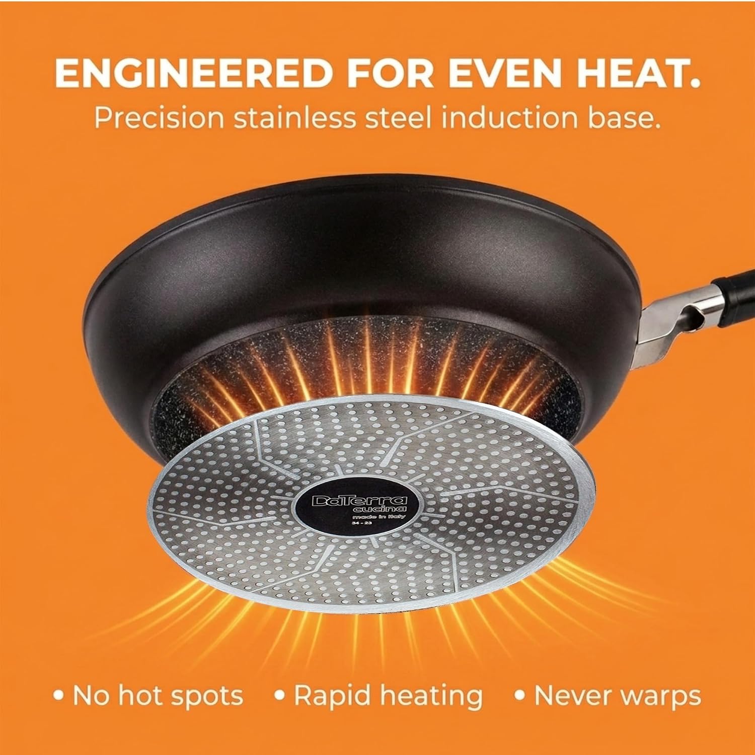DaTerra Cucina - Ceramic Frying Pan, Induction & Oven, Made In Italy, 9.5" | Made in Italy, Induction Compatible, Oven-Safe up to 450°F, PFAS-free, Ergonomic Handle, Easy Cleanup, Even Heating