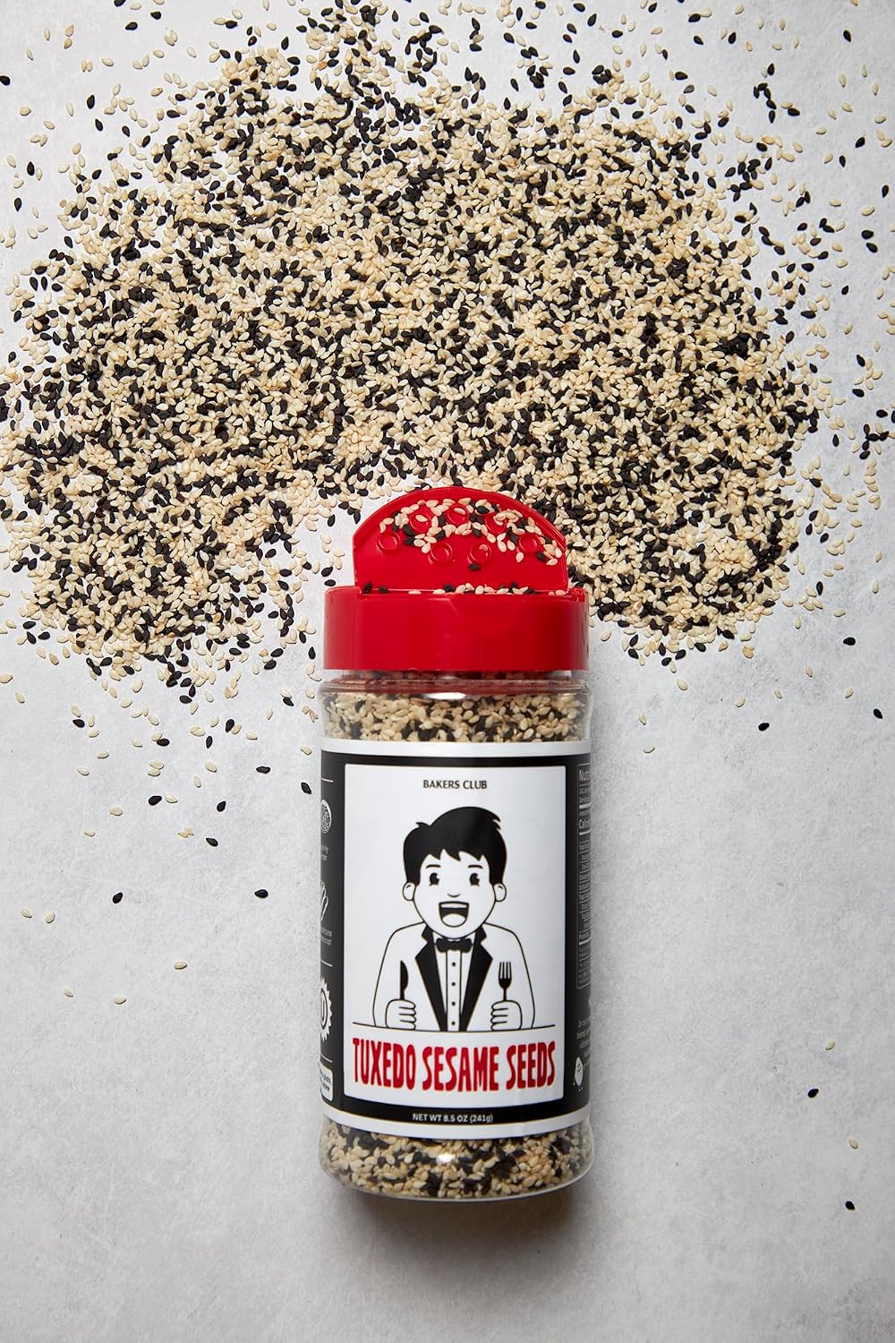 Bakers Club 8.5oz Mixed Black and White Sesame Seeds - Tuxedo blend for Sushi, Tuna, Stir Fry, Bread, Poke Bowls - Kosher, Gluten Free