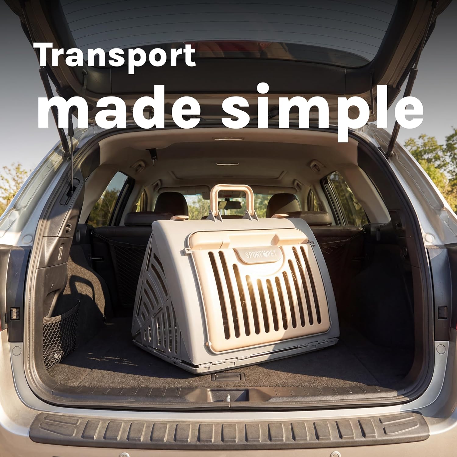 SportPet Large Hard-Sided Travel Cat Carrier - Cat Carrier with Patented Wide Side-Opening Door
