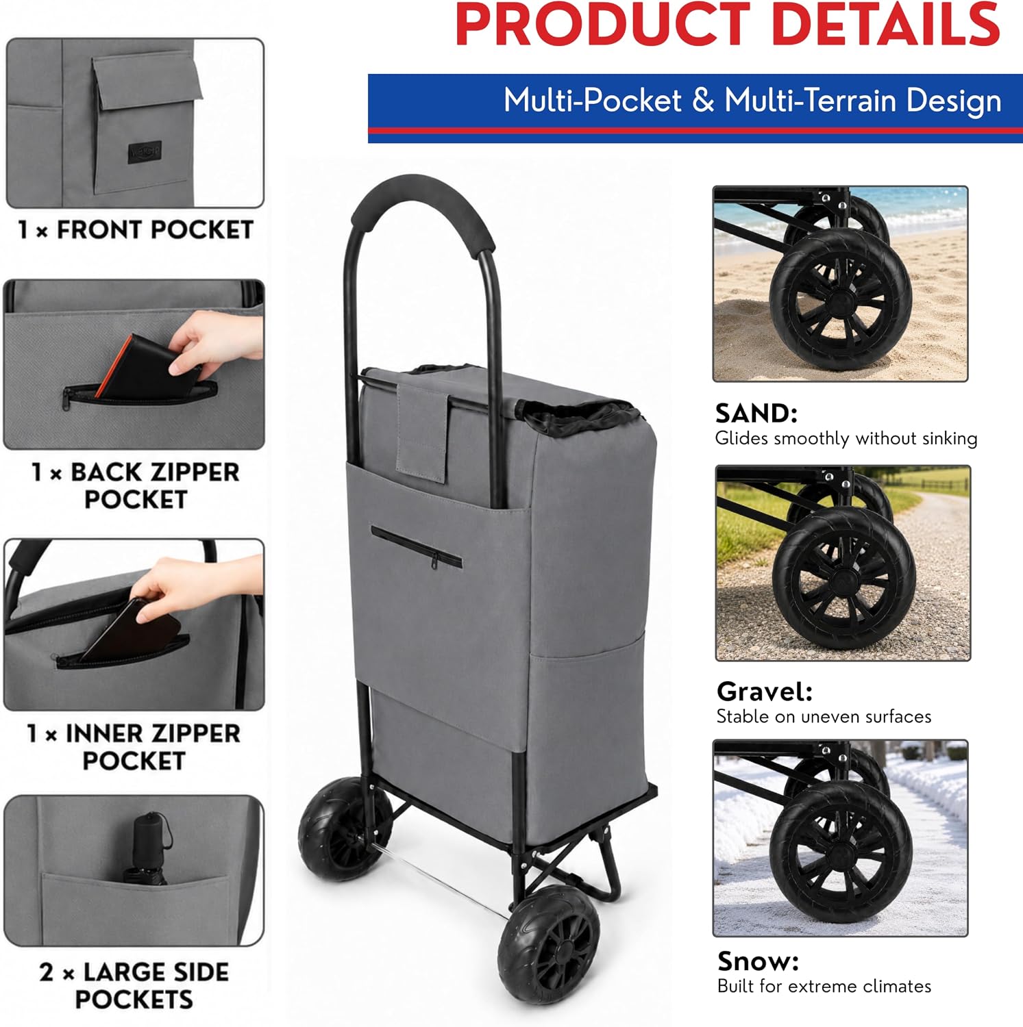 Shopping Cart, Super Loading Grocery Trolley, 220 lbs Capacity
