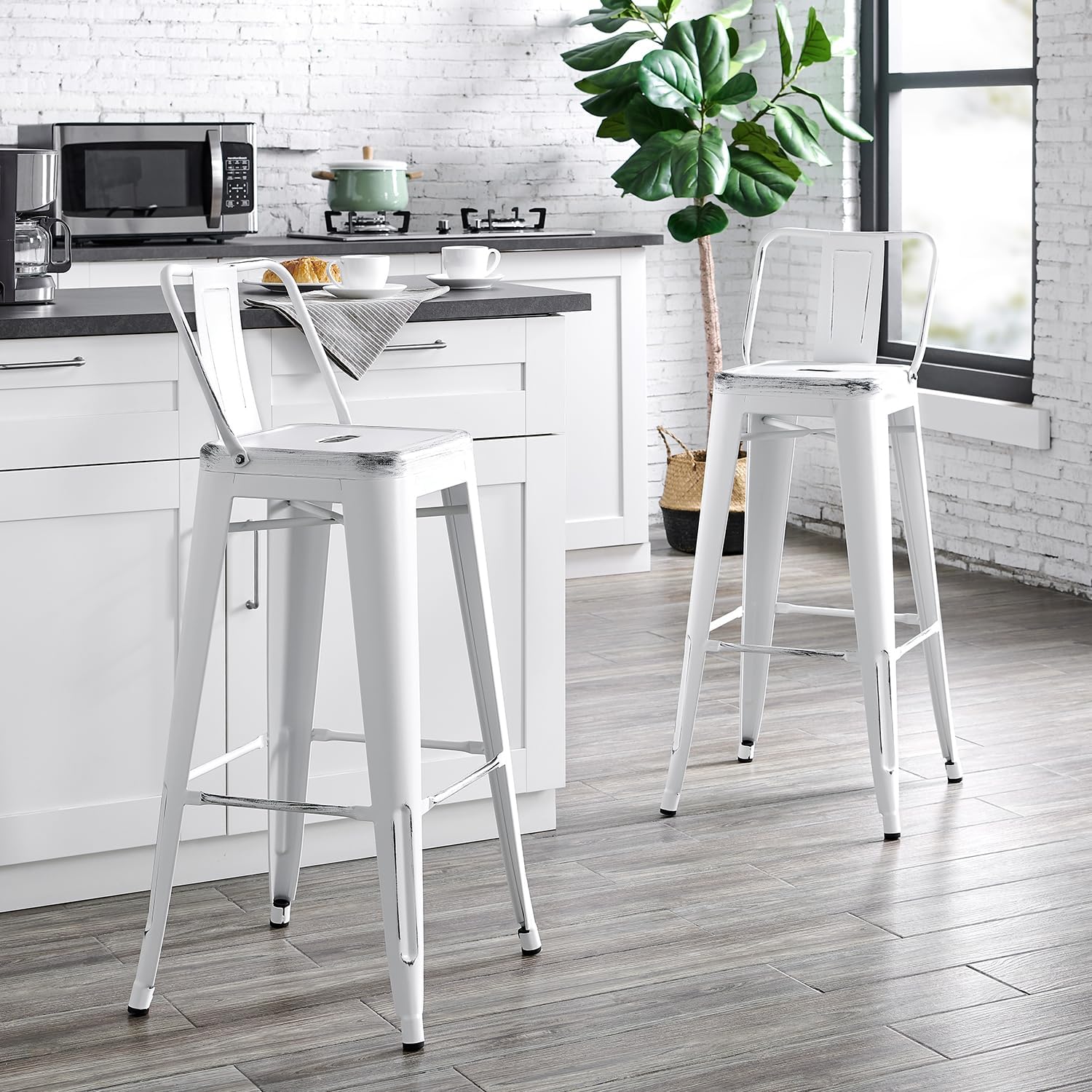 AC Pacific 30” Metal Barstool Set of 2 – Country Rustic Style with Low Back, Lightweight & Sturdy Build, Easy Assembly – Matte Black
