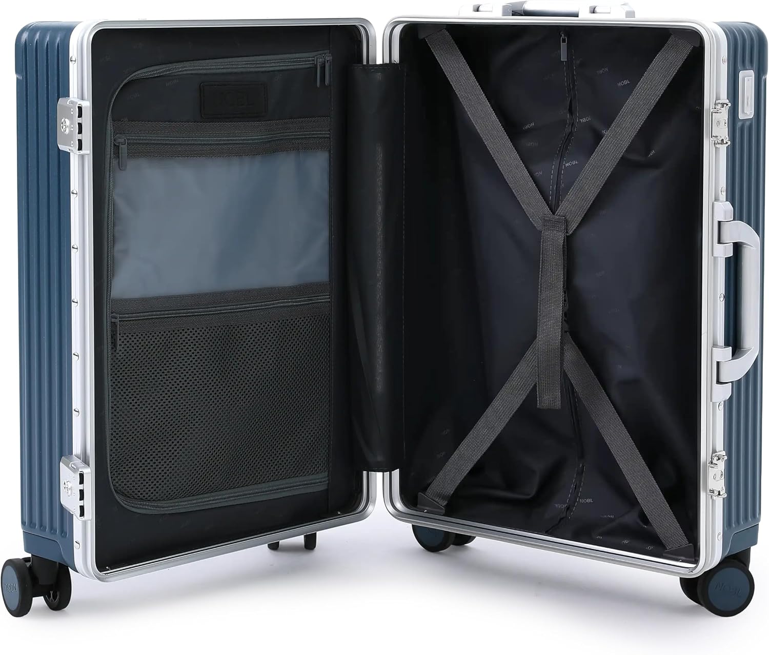 Nobl Travel Carry on Luggage, Zipperless Aluminum Frame, TSA Locks | PC Hard Shell Suitcase, Airline Approved, 360° Spinner Wheels, USB Charging Port, Cup & Phone Holder, 22.5x15x9.5, Ivory