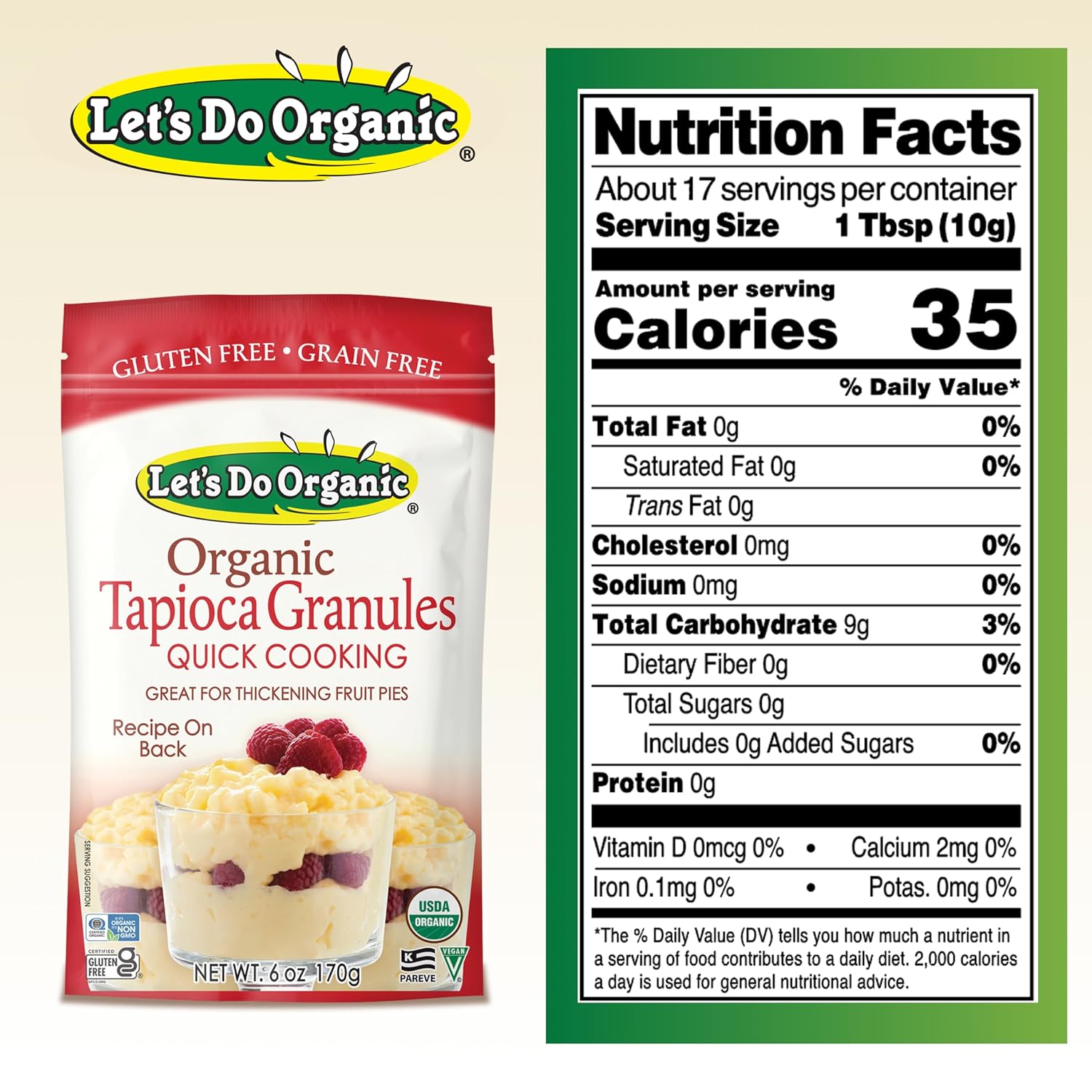 Let's Do Organic Tapioca Granules, Instant Tapioca - 6 Oz (Pack of 6) | Pudding Mix