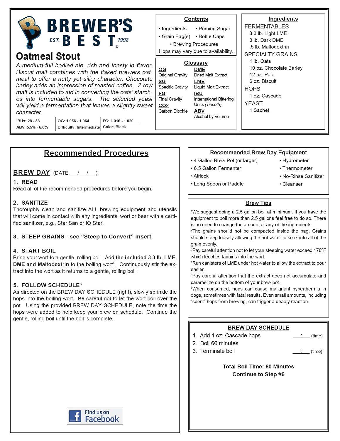 Oatmeal Stout Beer Ingredient Kit