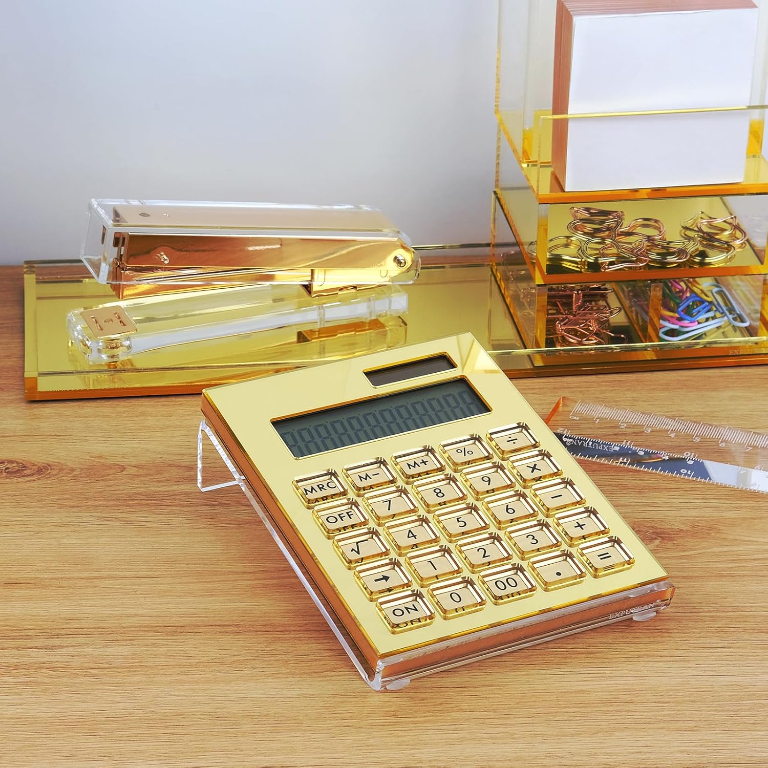 Acrylic Calculator with Stand, Battery and Solar Hybrid Powered Basic Calculator 12-Digit LCD Display,Home Office Desktop Accessories(Silver)