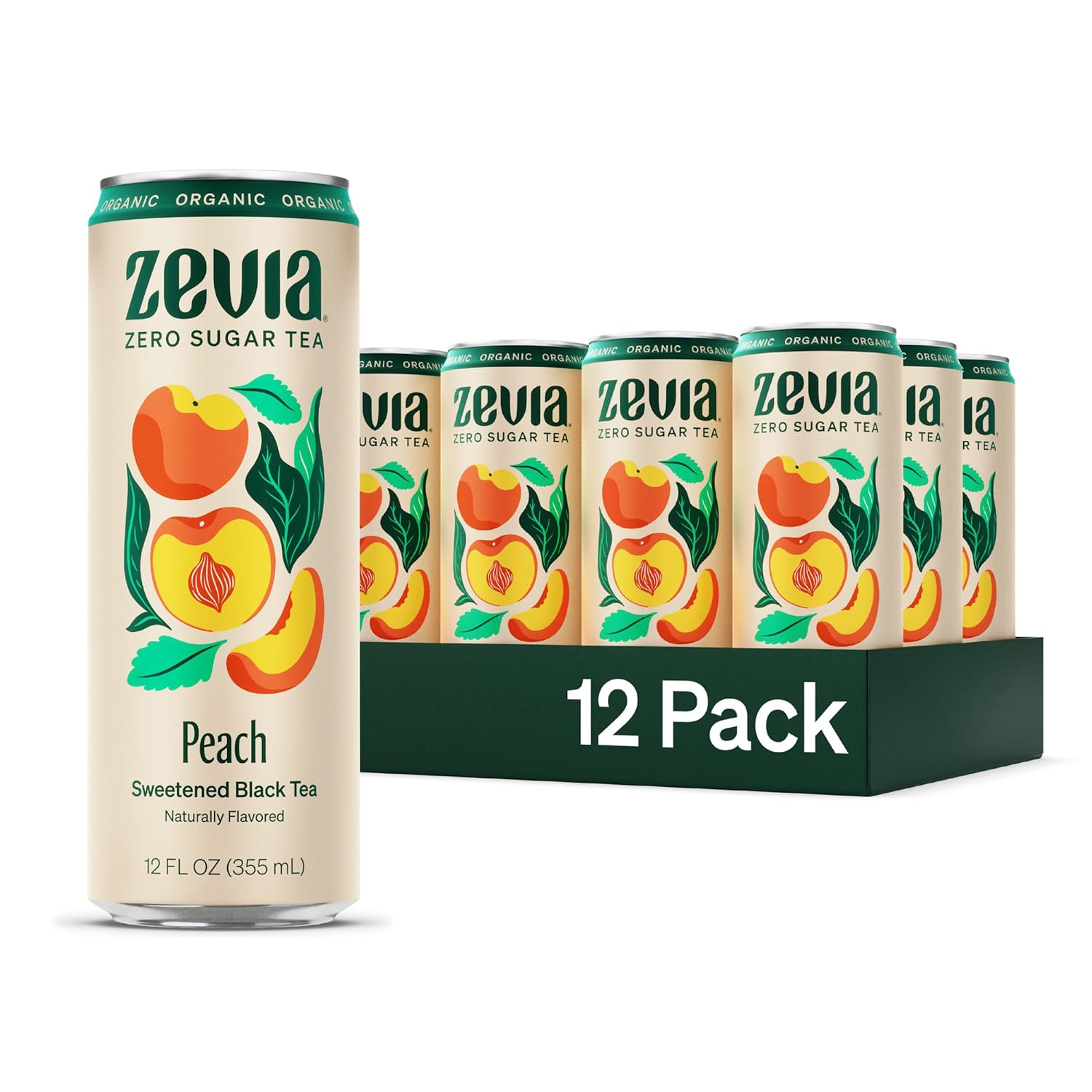 Zevia Zero Sugar Tea, Hibiscus Tea with Passionfruit Caffeine Free, 12 oz Cans (12-Pack) – Naturally Sweetened, Zero Calorie Sugar Free - Non-GMO Project Verified, Gluten-Free, Vegan