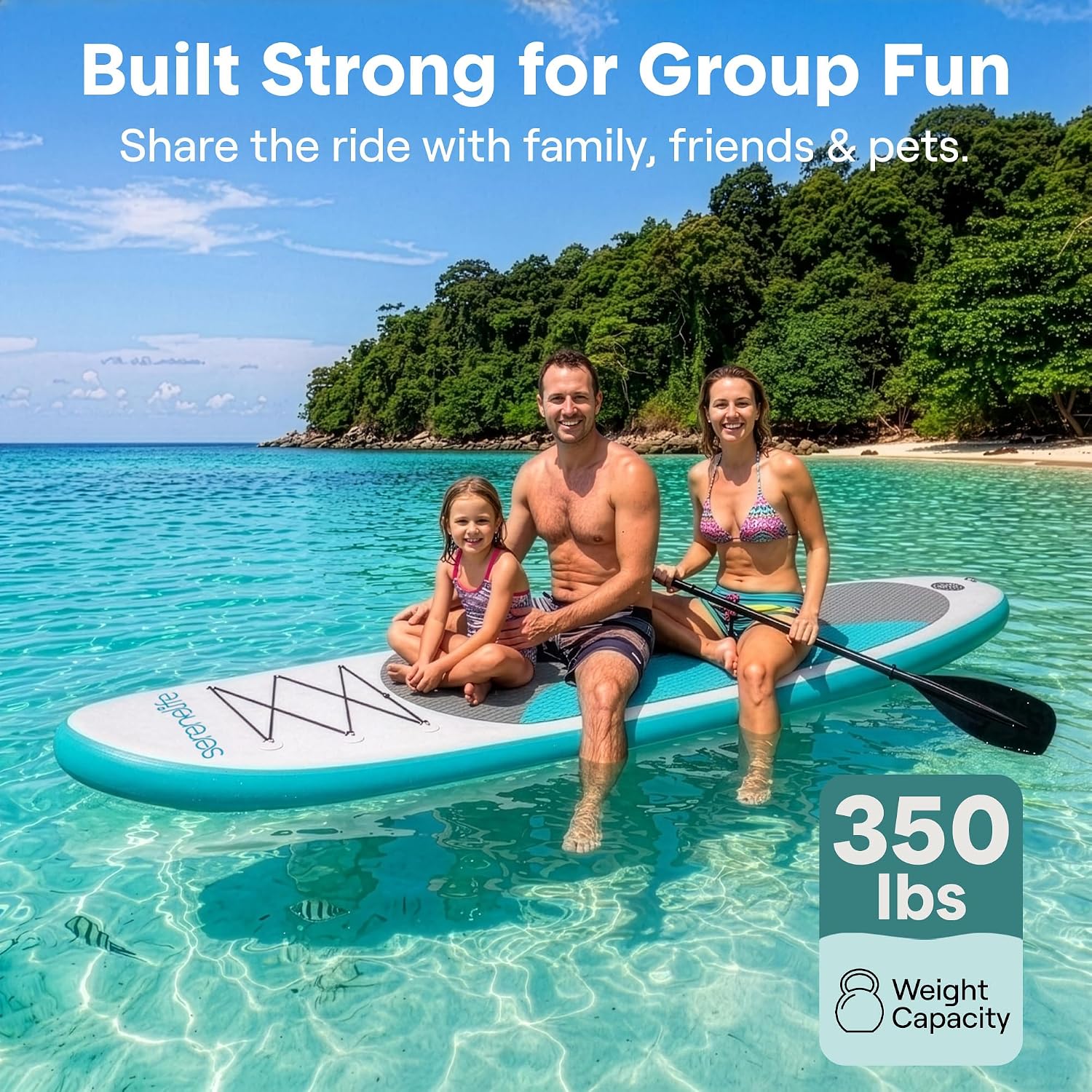 SereneLife 10’ Inflatable Stand Up Paddle Board with Premium SUP Accessories - Wide Stable Design with Non-Slip EVA Deck Pad, for Youth and Adults, 350 lbs. Capacity