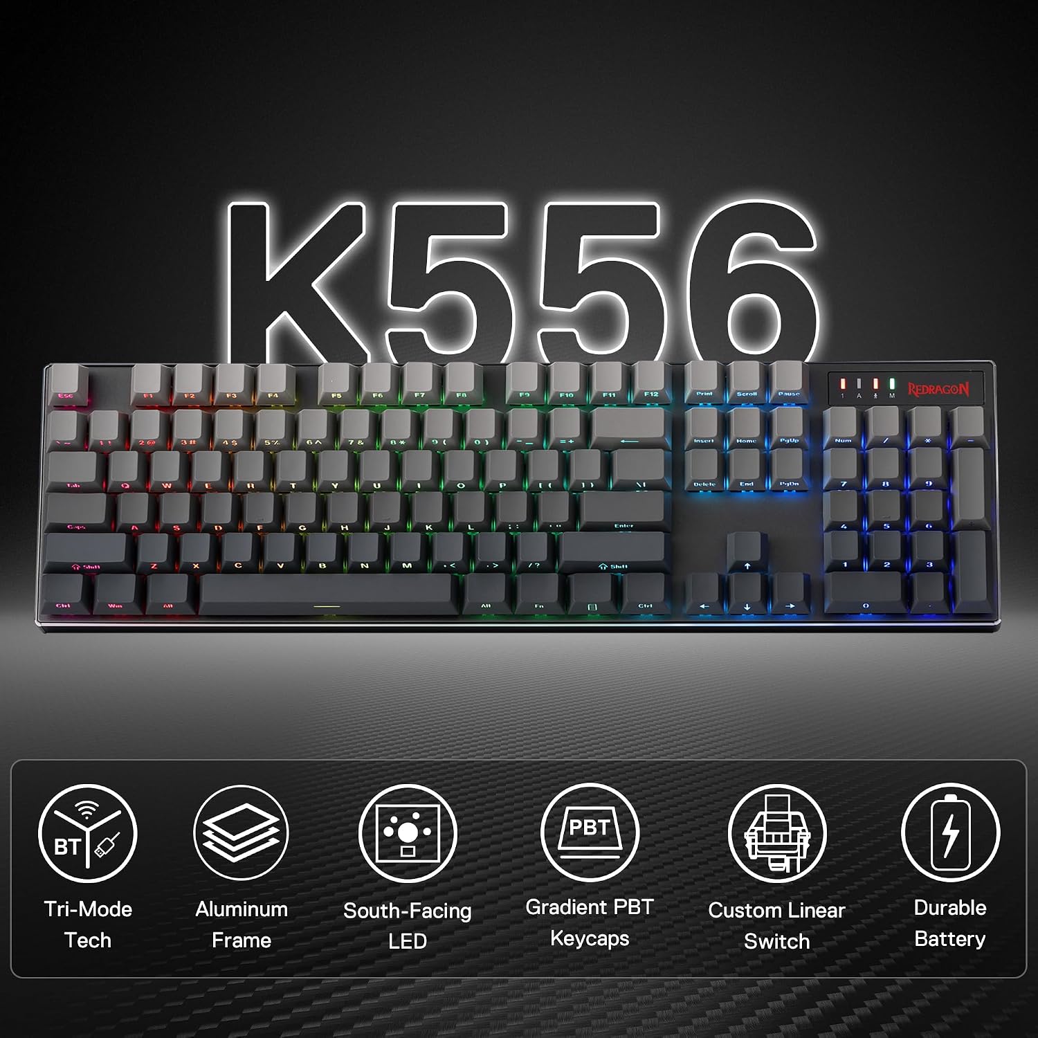 Redragon K556 Wired RGB Mechanical Gaming Keyboard, 104-Key Aluminum Board | Rock-Solid Metal Build, 20 Backlits Immersive ESports Vibe, Hot-swap Comfortable Tactile Brown Switch for Long-Time Typing