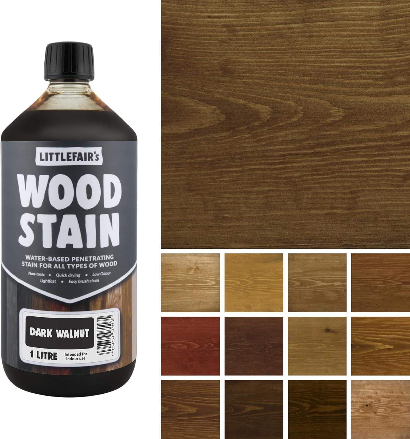 Littlefair's Wood Stain Water Based - 8.5oz/250ml - Indoor Furniture Stain Light & Dark Finishes - Special Non Toxic & Eco Friendly Formula - Wood Stain for Crafts - Color: Antique Stripped Pine