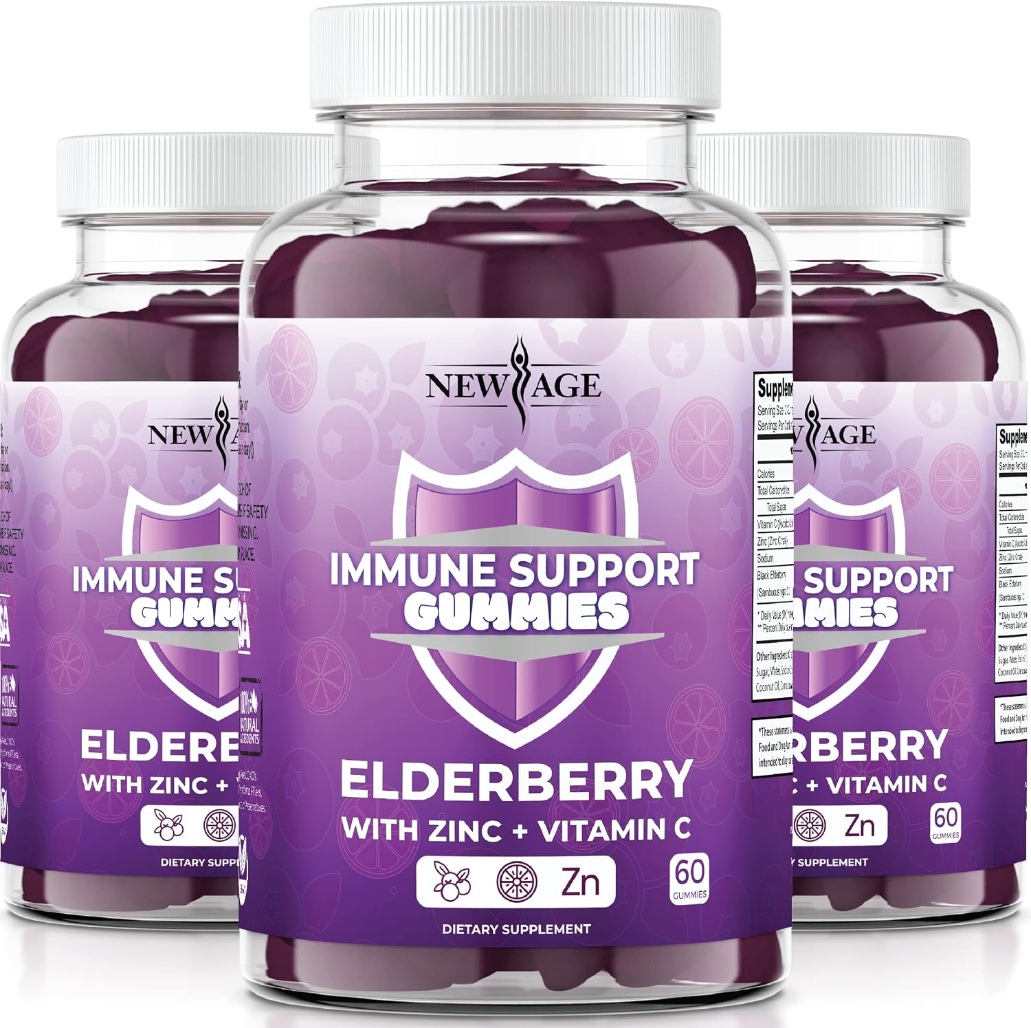NEW AGE Immune System Support Gummies - Sambucus Black Elderberry Gummies with Vitamin C and Zinc (120 Count (Pack of 2))