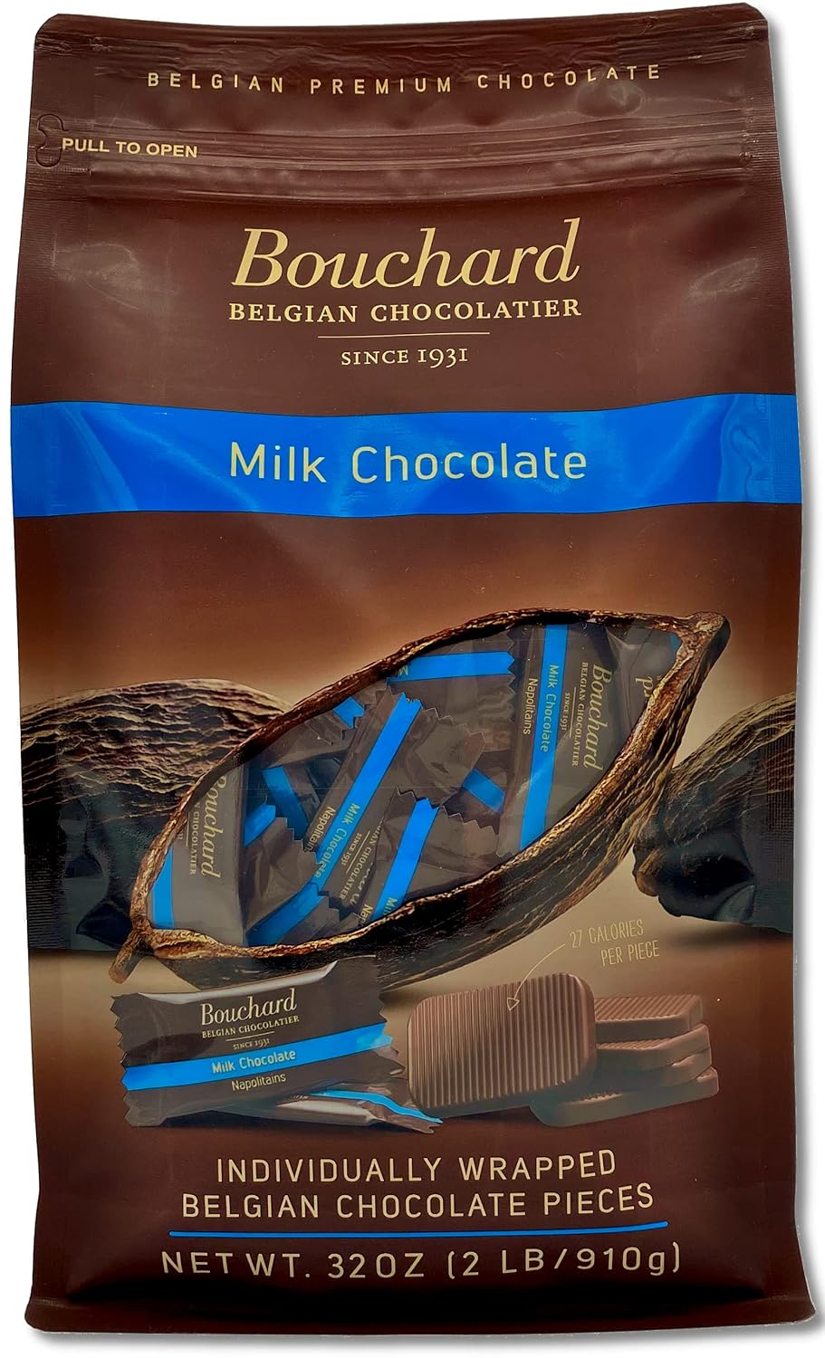 Bouchard Premium Belgian Dark Chocolate with 72% Cacao | Individually Wrapped Pieces (2 LB)