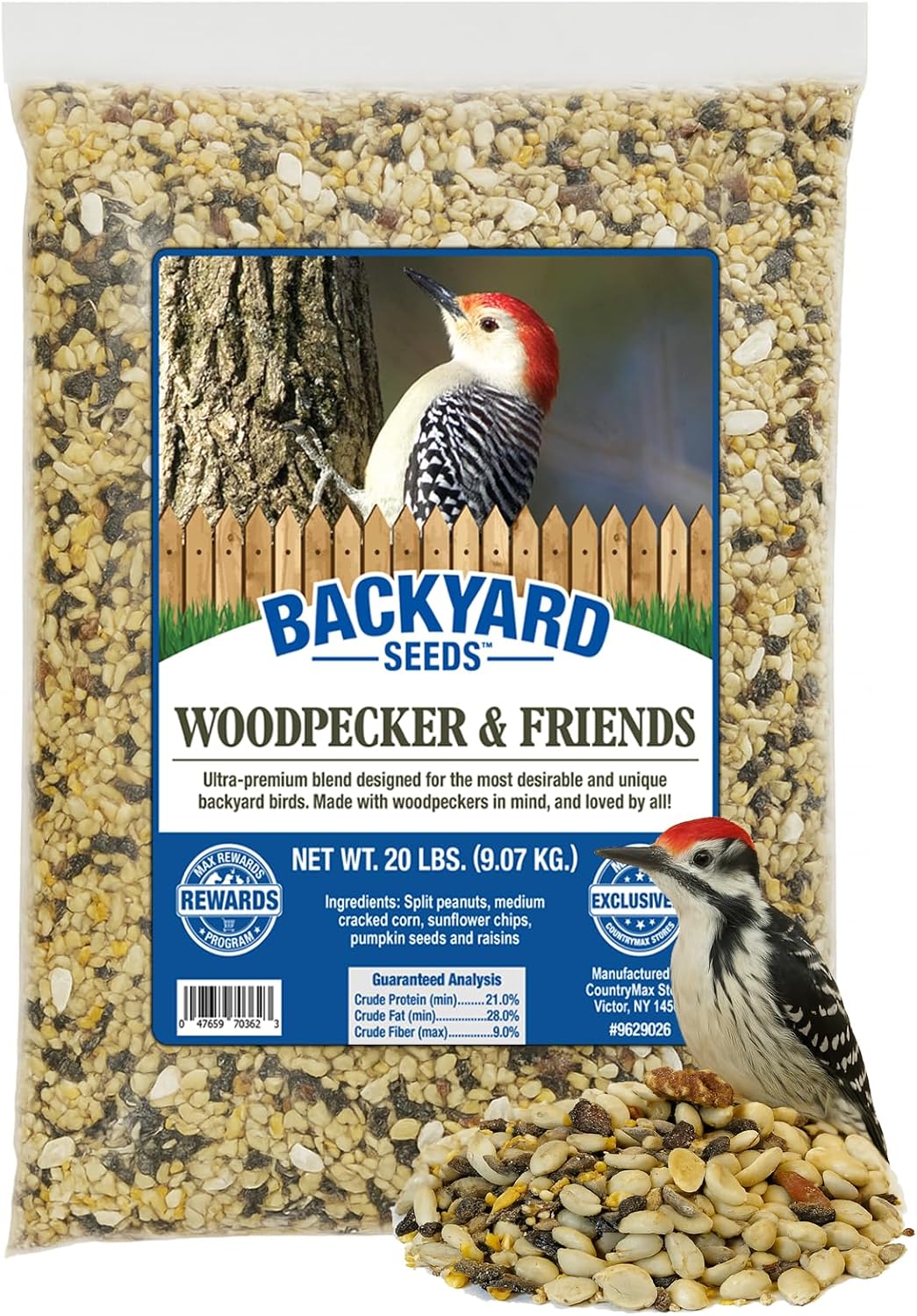 Backyard Seeds Woodpecker No-Waste Bird Seed Mix 5lbs - Premium Shelled Peanuts & Sunflower Chips, Small Bag of Wild Bird Food