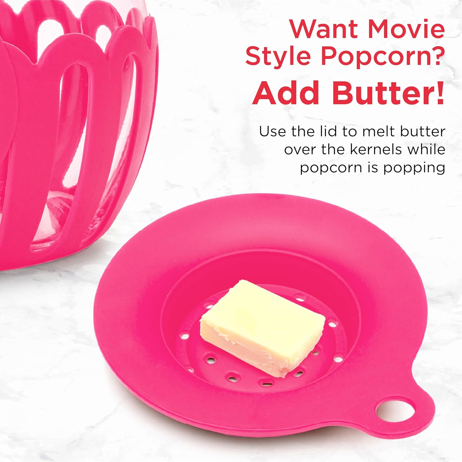 Ecolution Patented Micro-Pop Microwave Popcorn Popper with Temperature Safe Glass, 3-in-1 Lid Measures Kernels and Melts Butter, Made Without BPA, Dishwasher Safe, 3-Quart, Red