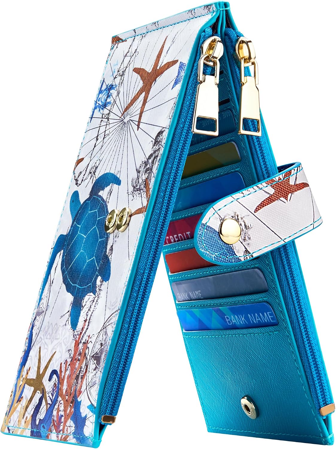 Travelambo RFID Wallet Women Large Size Bifold Multi Card Wallet Case with Zipper Pocke Credit Card Holder for Women