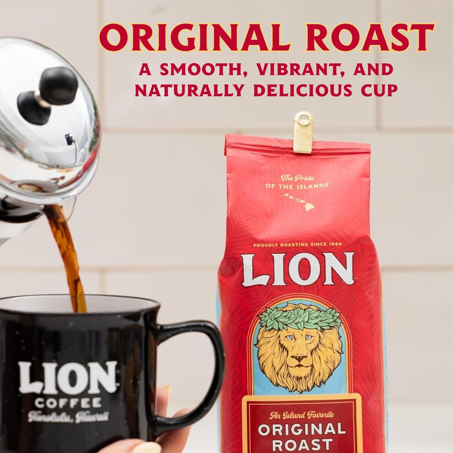 Lion Coffee 24K Gold Roast 100% Kona Whole Bean Coffee, Medium-Light Roast, A Taste of Aloha - 7 Ounce Bag