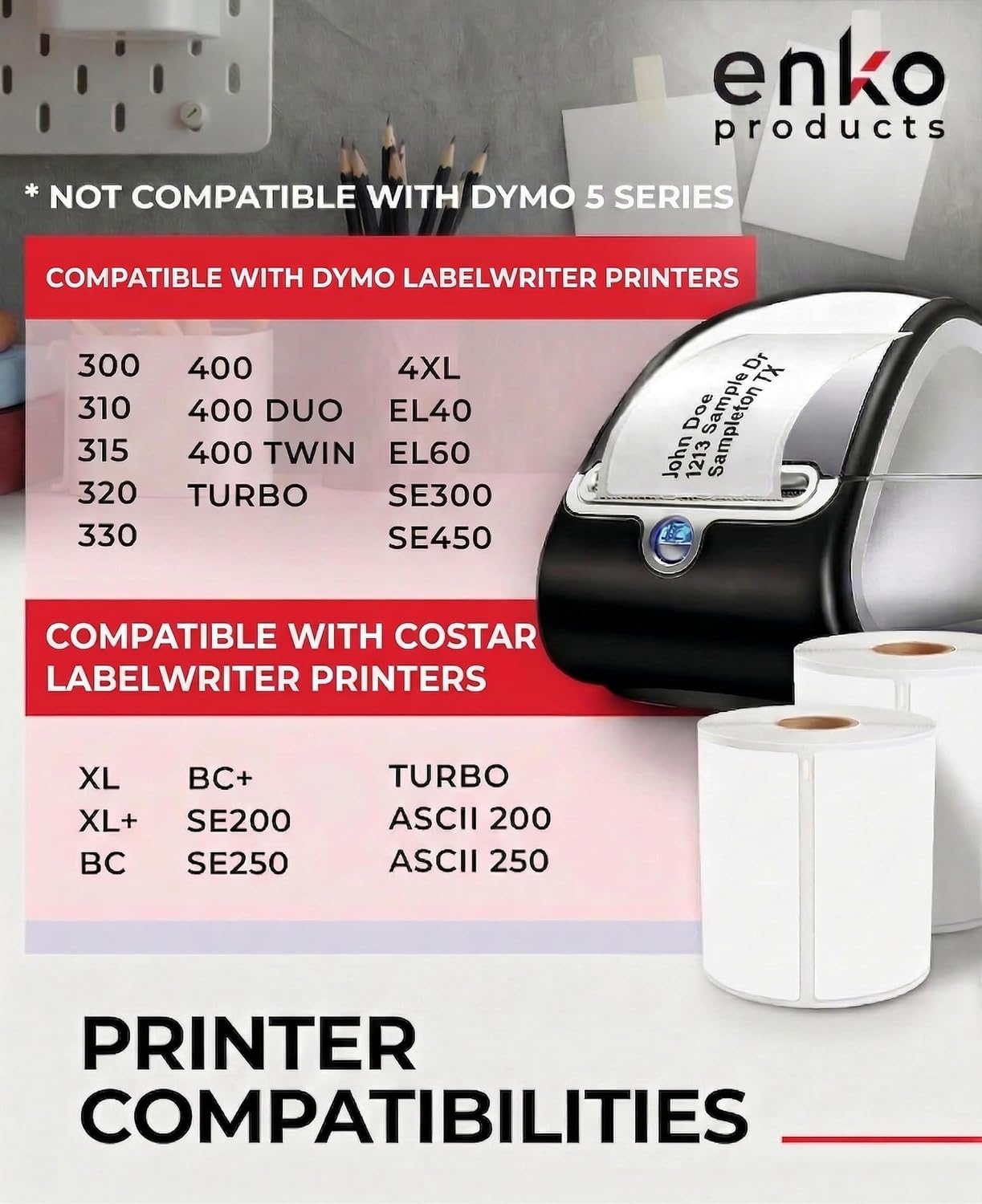 enKo 30252 12 Rolls | 4200 Address and Shipping Labels (1-1/8 x 3-1/2 in) | Water resistant Direct Thermal Return Address and Barcode Labels Compatible with Dymo LabelWriter 450 Turbo and 4XL Printers
