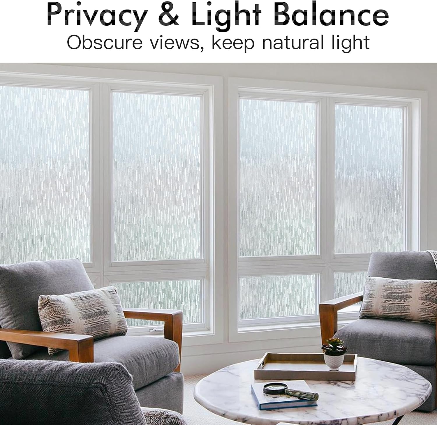Haton Window Privacy Film, Frosted Stripe Non-Adhesive, 17.5" x 78.7"