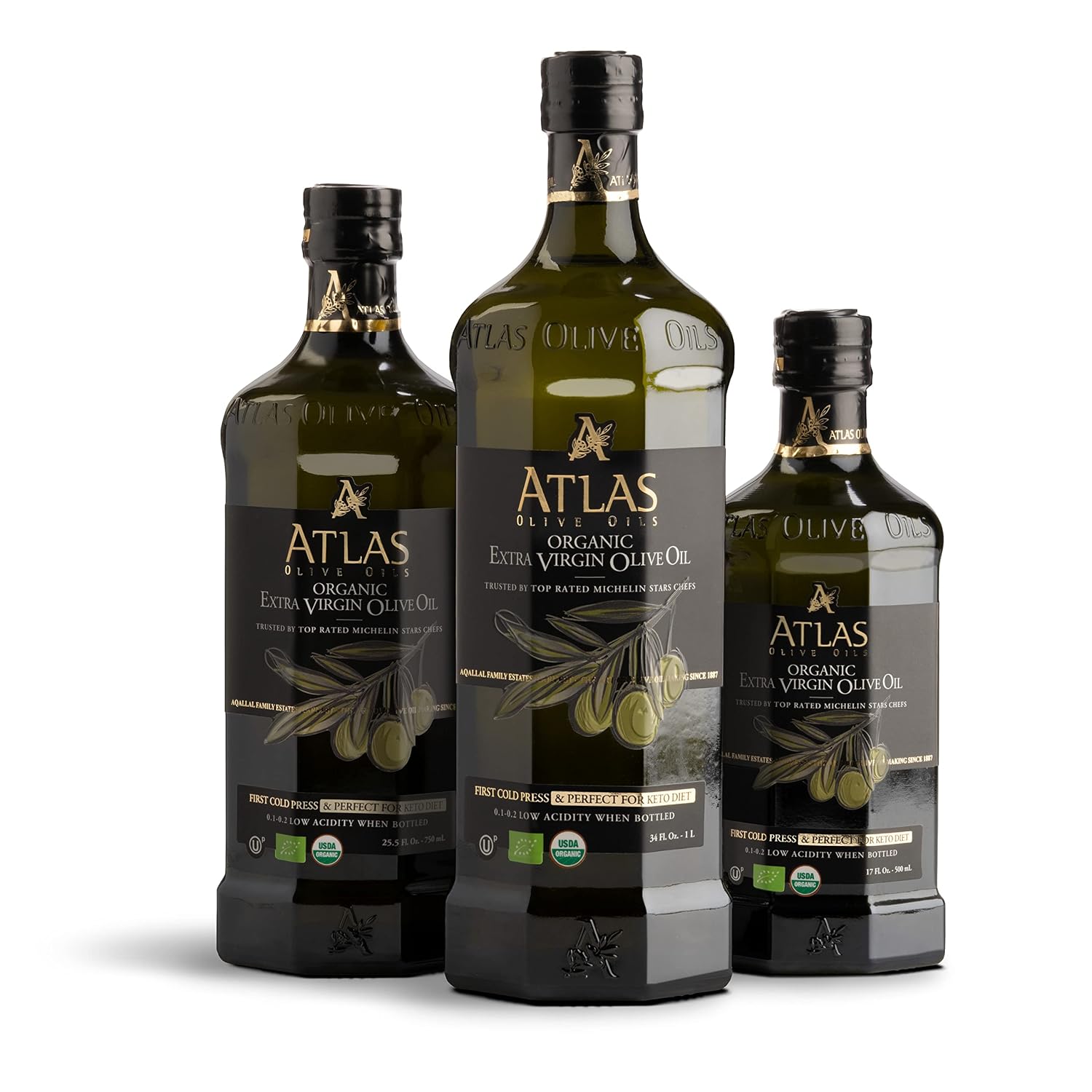 Atlas Organic Extra Virgin Olive Oil, Moroccan, High Polyphenol, 750 mL | Cold Pressed EVOO With High Smoke Point, Trusted By Award-Winning Chefs, One Family Farm, Polyphenol-Rich & Smooth Finish