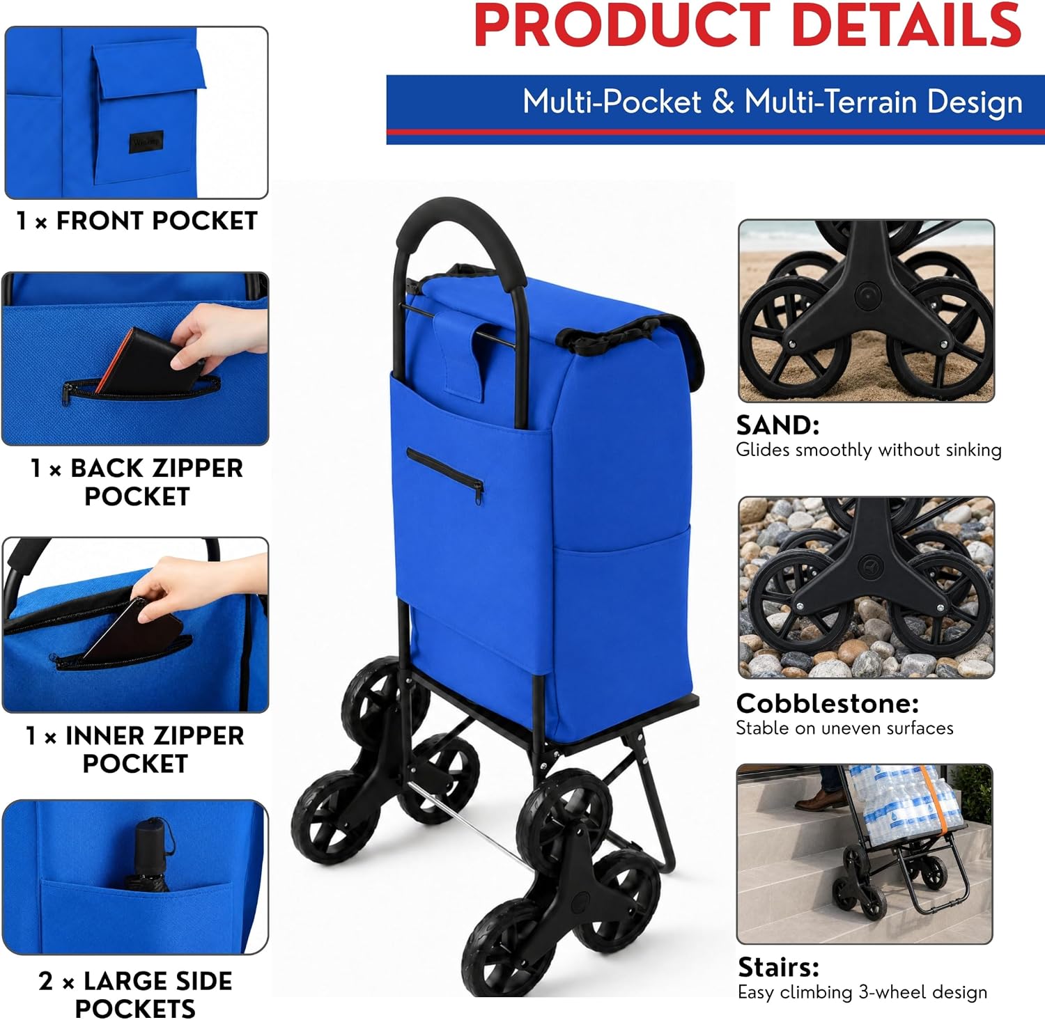 Shopping Cart, Super Loading Grocery Trolley, 220 lbs Capacity